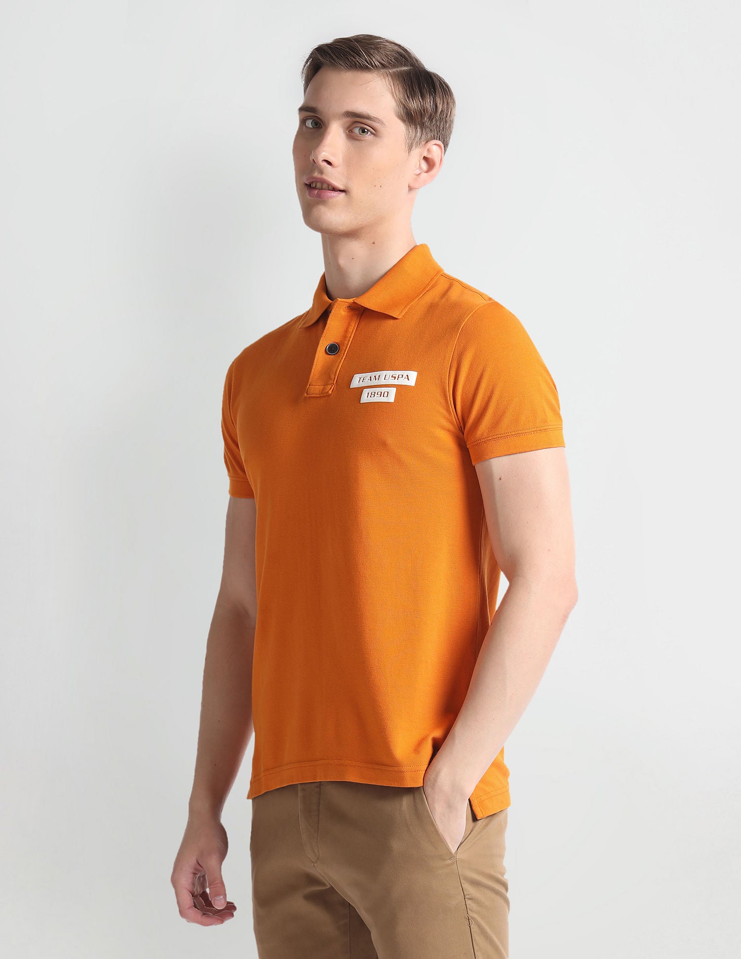 Logo Collar Cotton Polo Shirt Orange - U.S. Polo Assn. India | Large