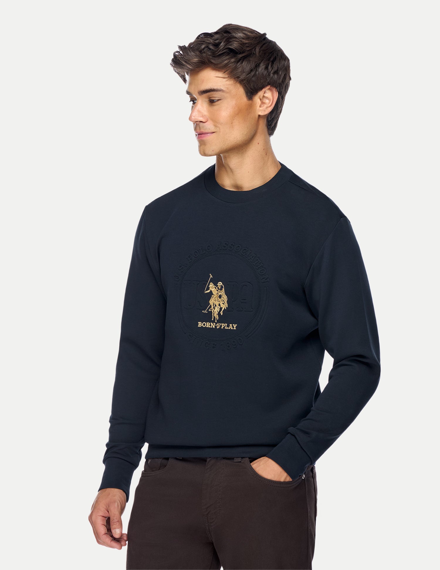 Brand Embossed Slim Fit Sweatshirt Navy - U.S. Polo Assn. India | Large