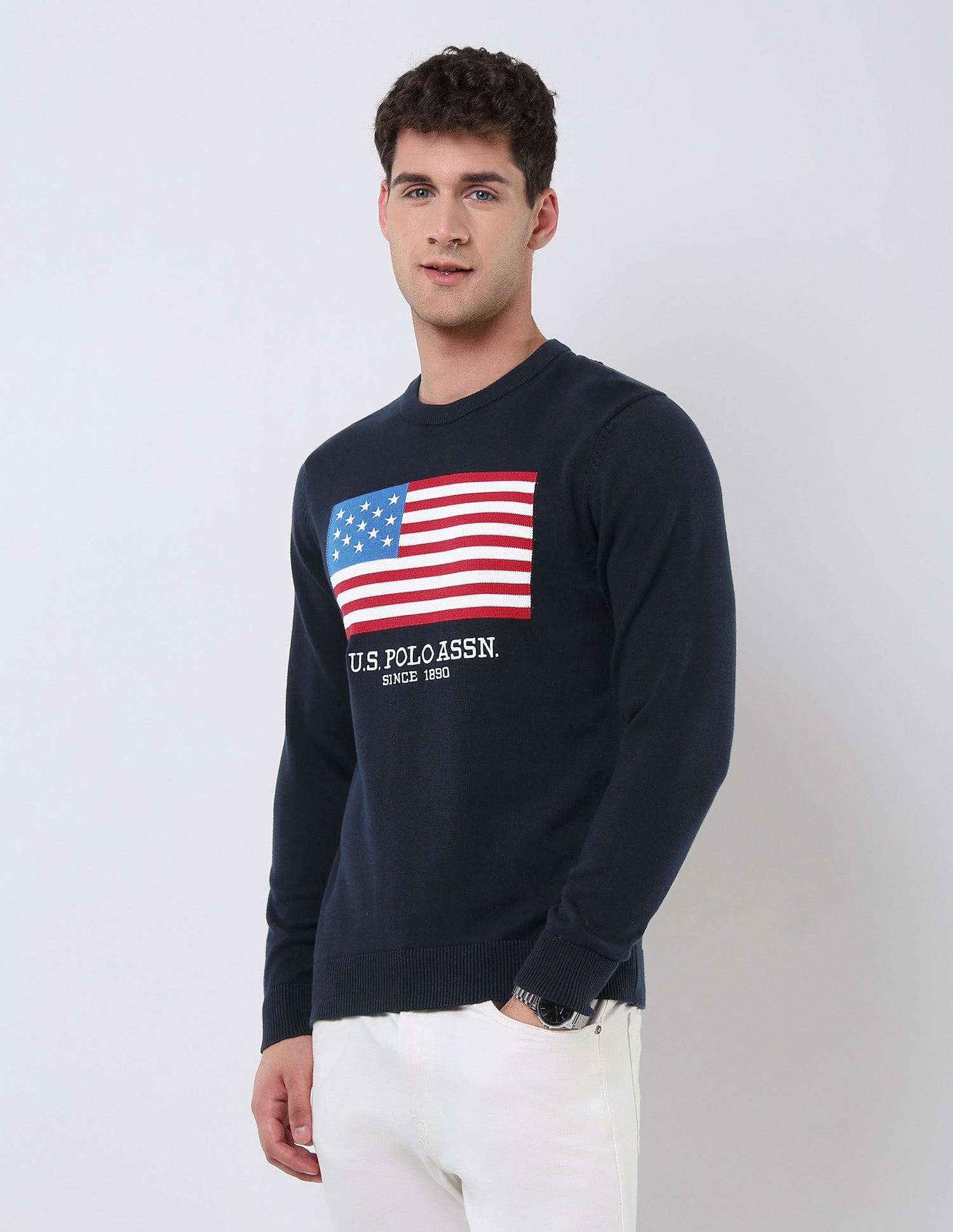 Brand Patterned Knit Regular Fit Sweater Navy - U.S. POLO ASSN. | Large