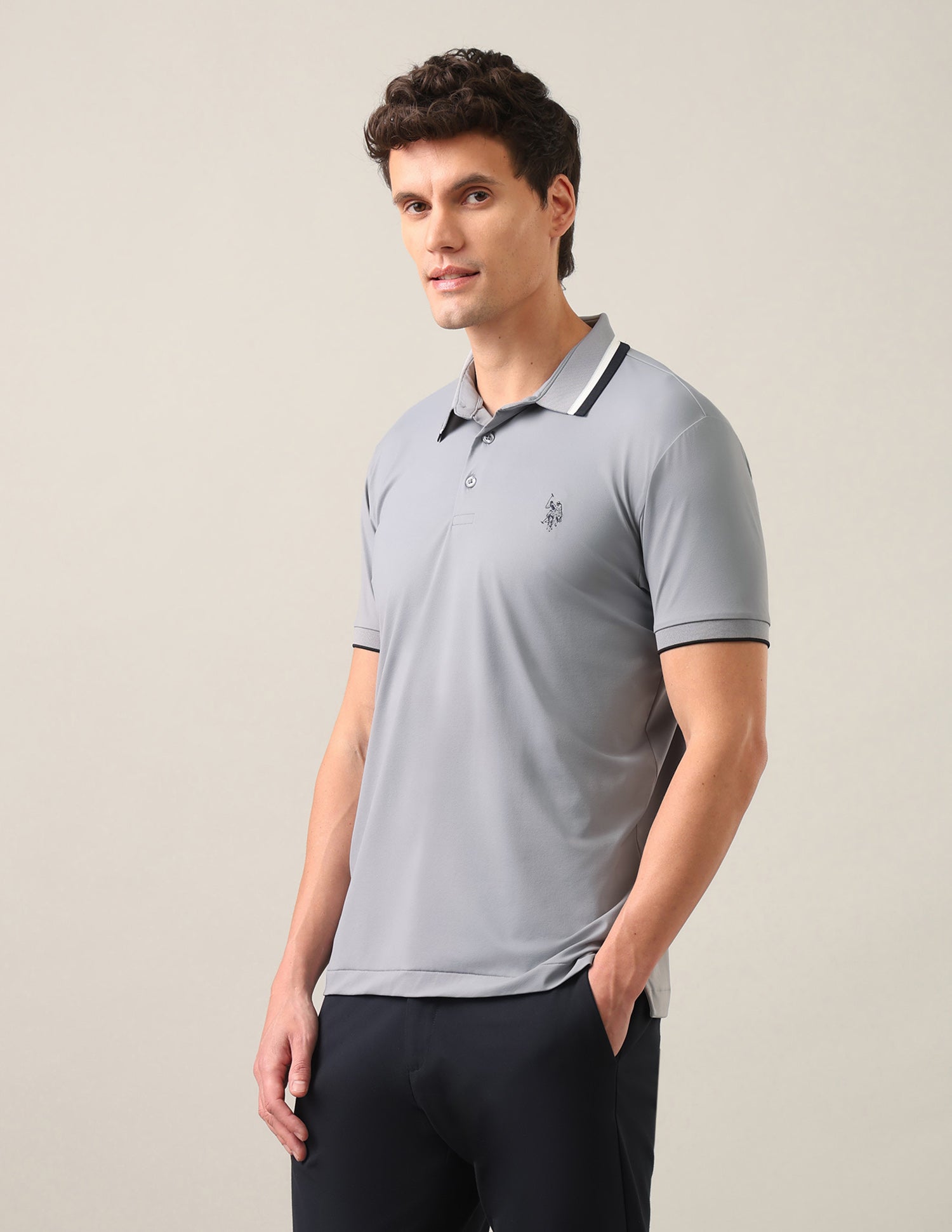 Solid Slim Fit Polo Shirt Grey - U.S. Polo Assn. India | Large