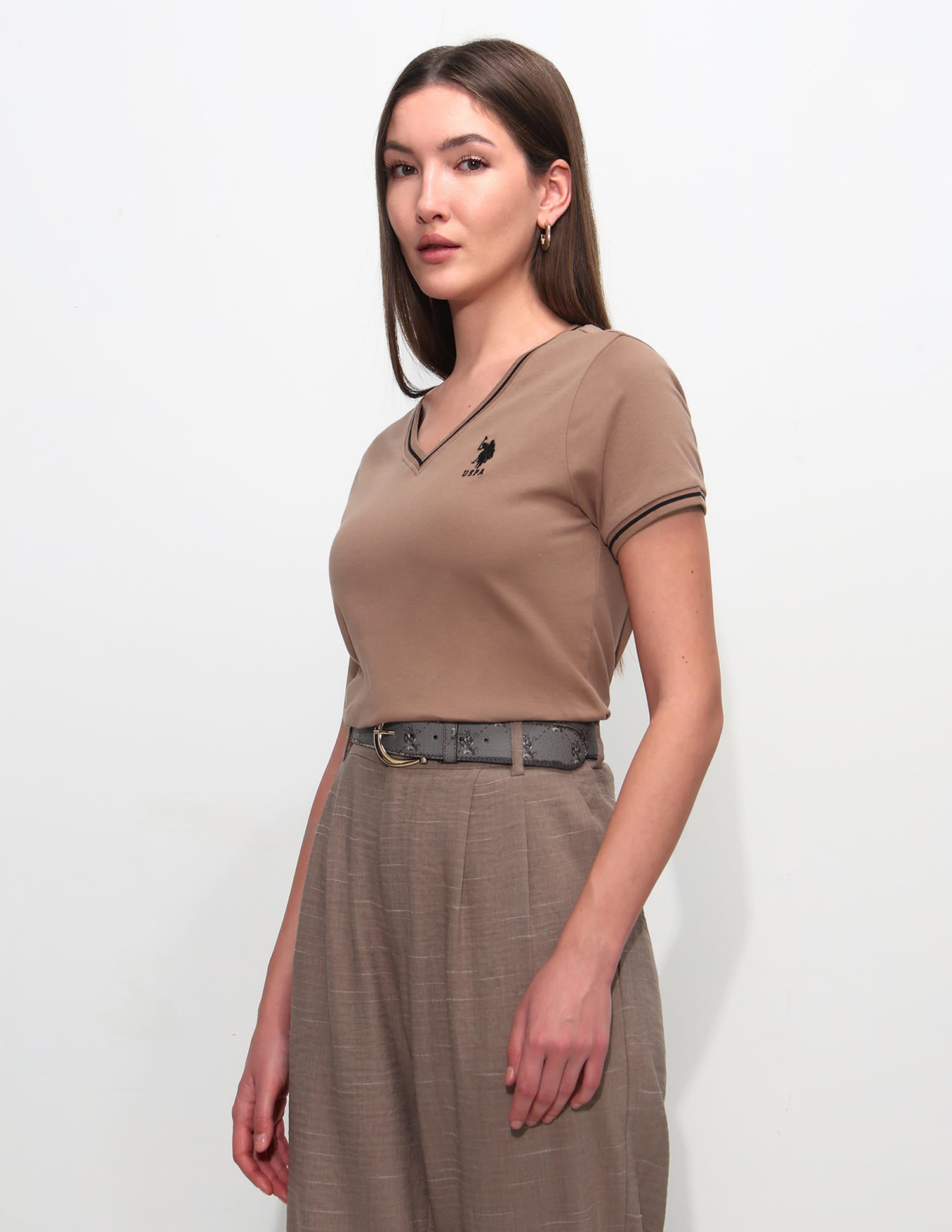 Regular Fit Solid T-Shirt Light Brown - U.S. Polo Assn. India | Large