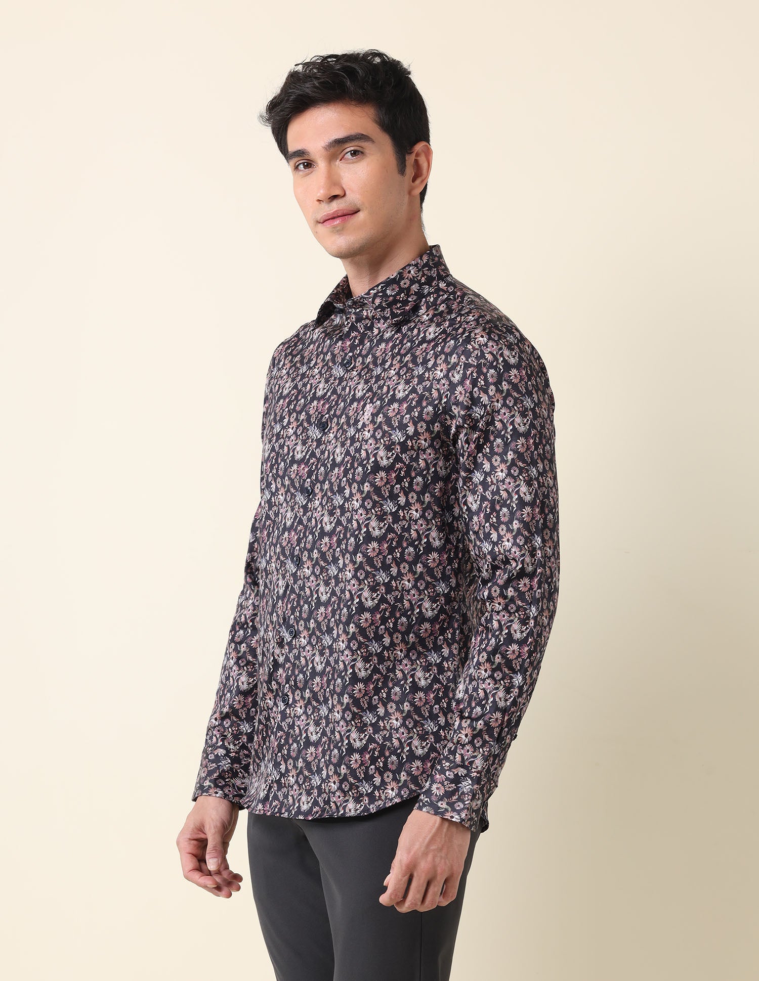 Floral Printed Tailored Fit Shirt Light Navy - U.S. Polo Assn. India | Large