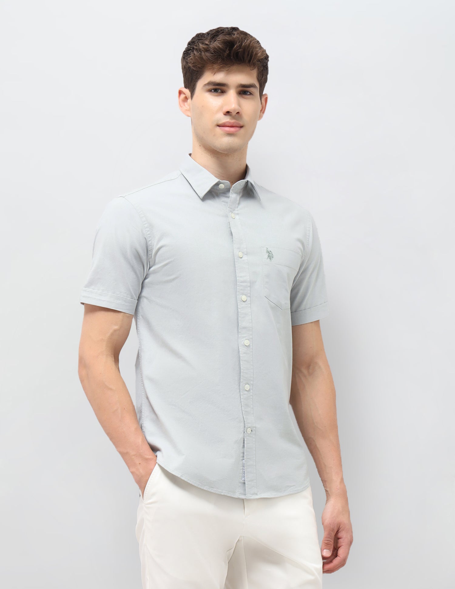 Tailored Fit Oxford Shirt Light Green - U.S. Polo Assn. India | Large
