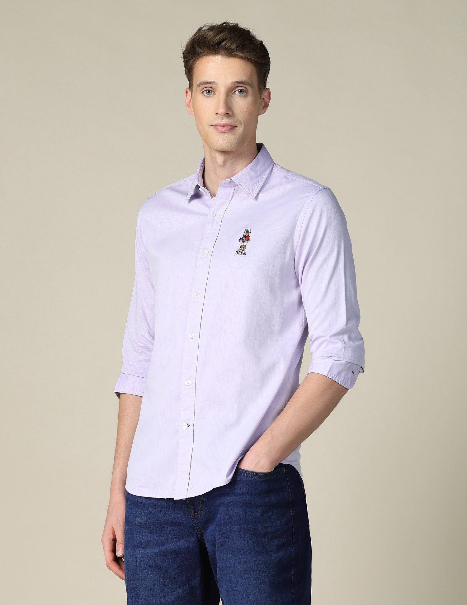Tailored Fit Twill Shirt Lavender - U.S. POLO ASSN. | Large
