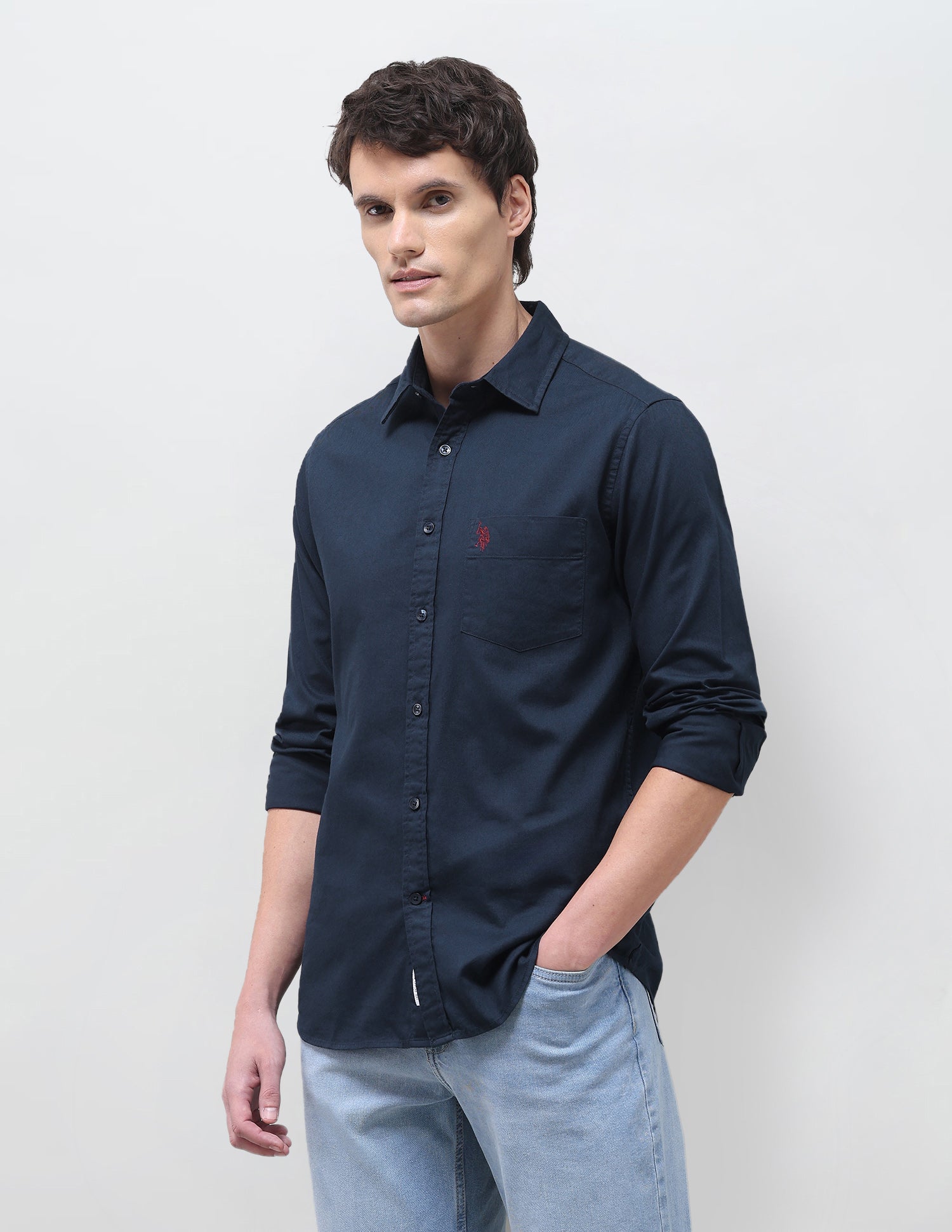 Solid Tailored Fit Shirt Navy - U.S. Polo Assn. India | Large
