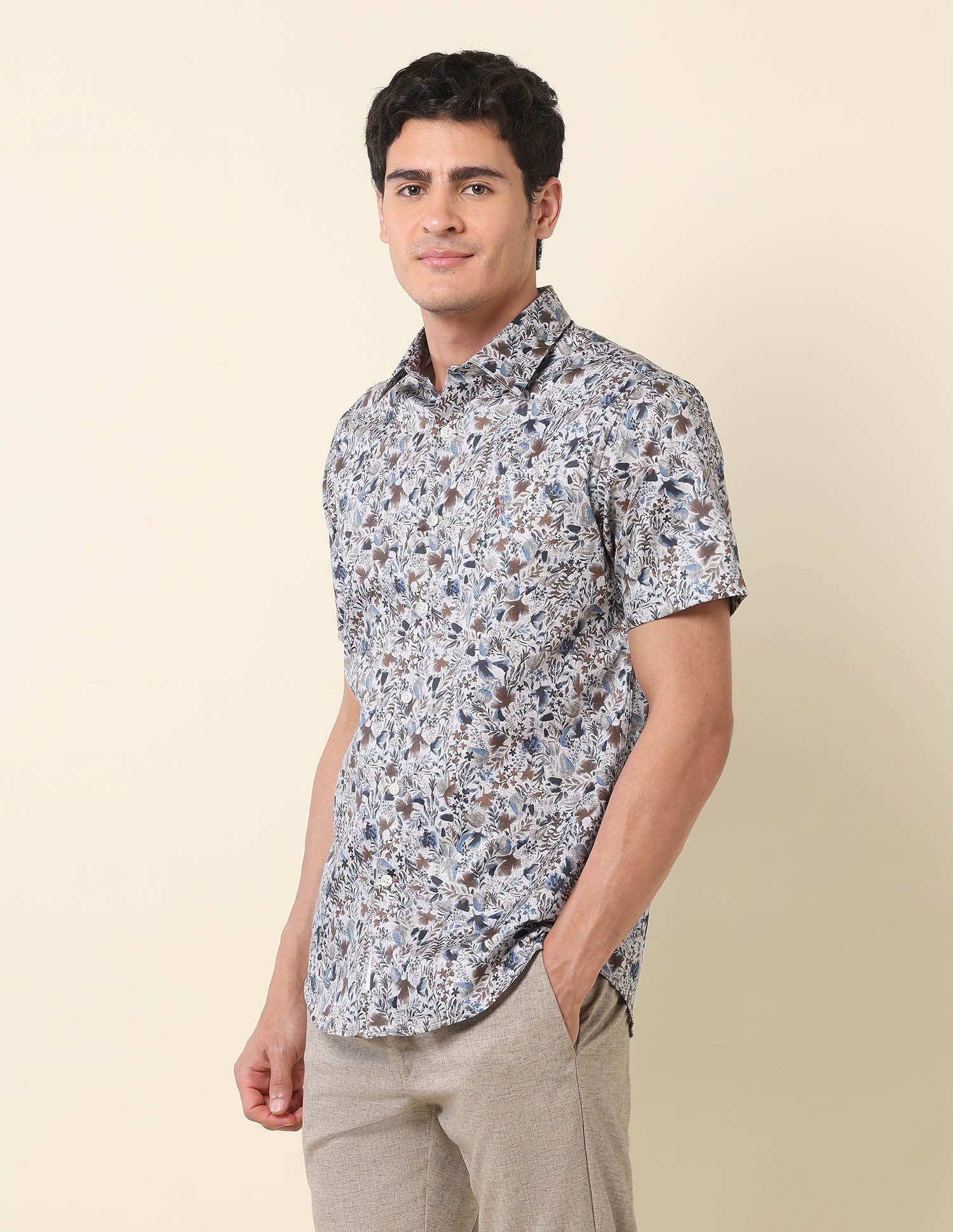 Floral Printed Tailored Fit Shirt Grey - U.S. POLO ASSN. | Large