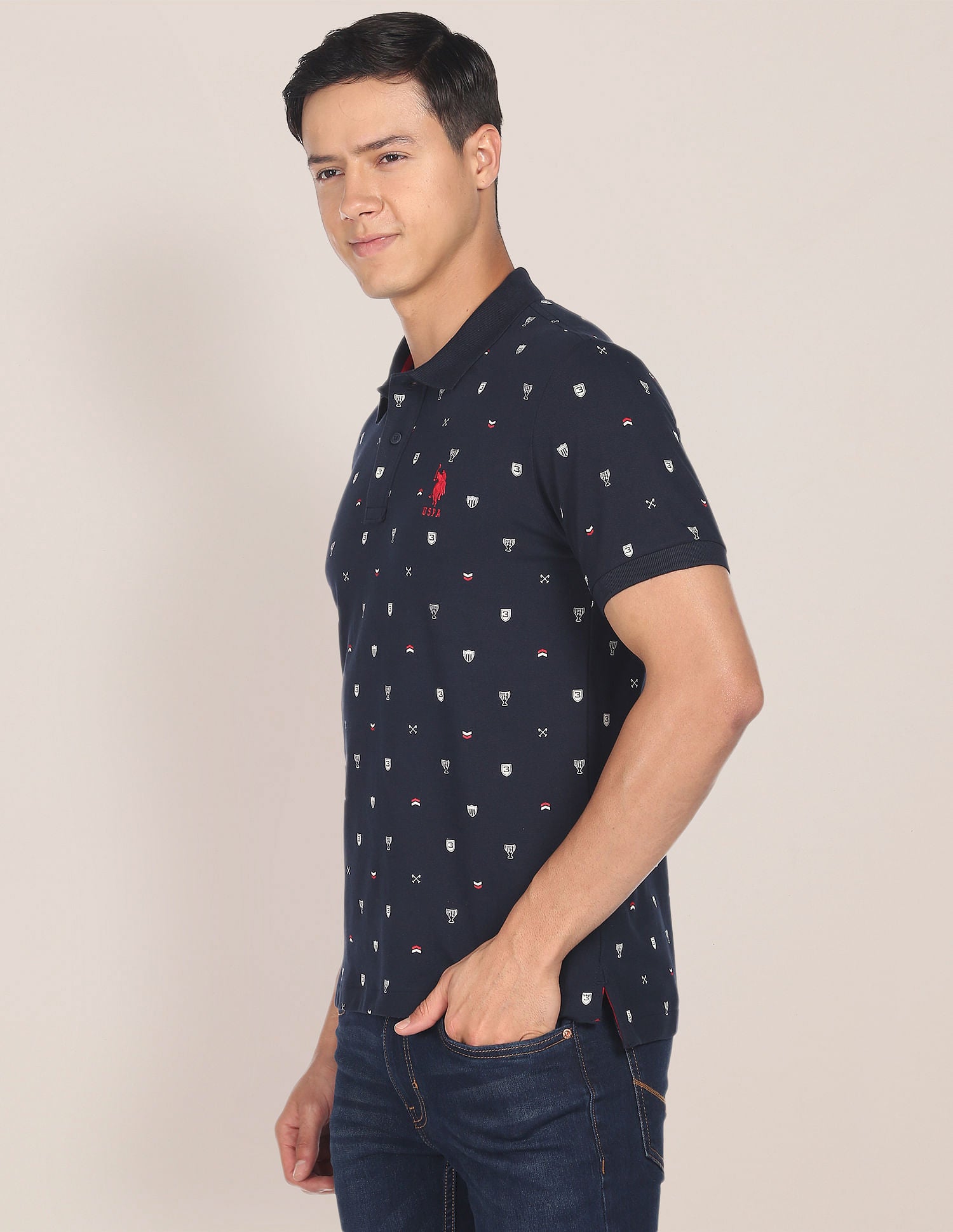 Graphic Print Cotton Polo Shirt Navy - U.S. POLO ASSN. | Large