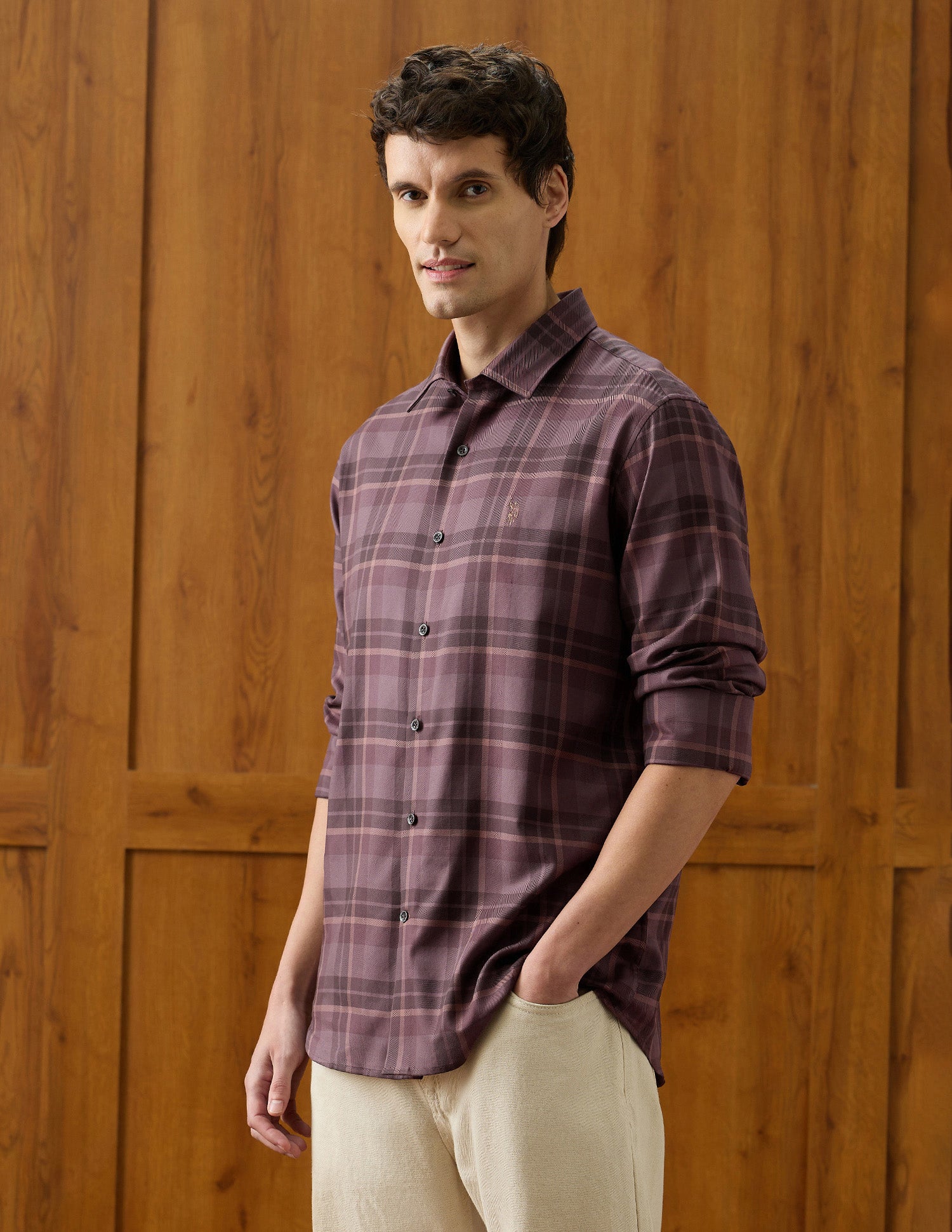 Plaid Checked Twill Shirt Burgundy - U.S. Polo Assn. India | Large