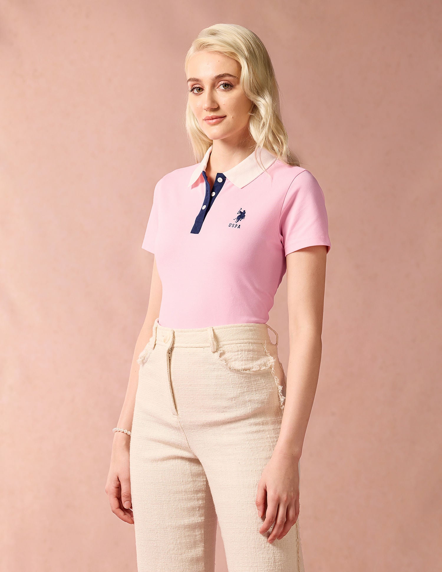 Contrast Placket Regular Polo Shirt Light Pink - U.S. POLO ASSN. | Large