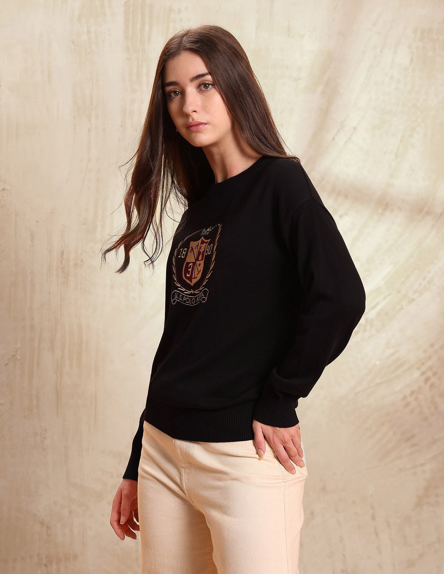 Drop Shoulder Relaxed Fit Sweater Black - U.S. POLO ASSN. | Large