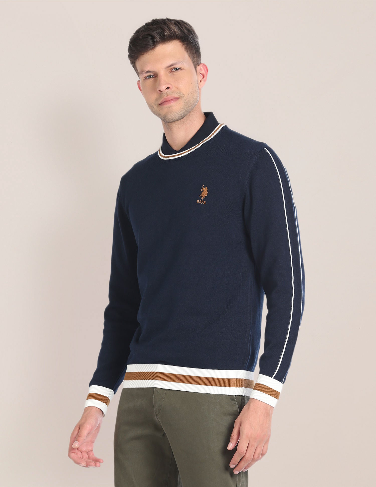 Crew Neck Solid Sweater Navy - U.S. POLO ASSN. | Large