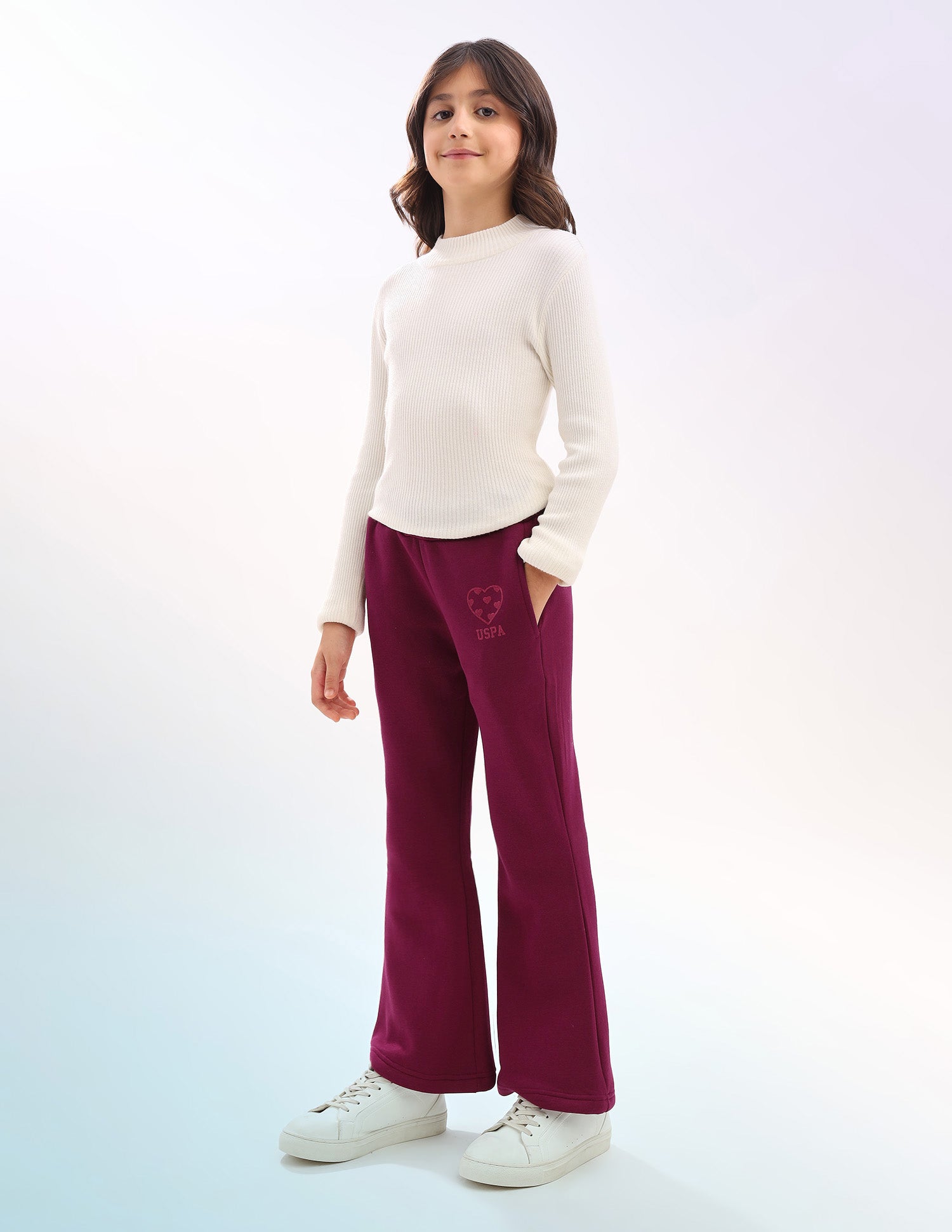 Girls Solid Regular Fit Flared Track Pants Wine - U.S. POLO ASSN. | Large