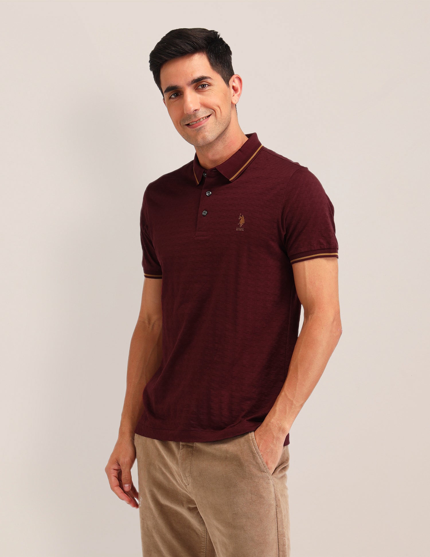 Textured Slim Fit Polo Shirts Maroon - U.S. Polo Assn. India | Large