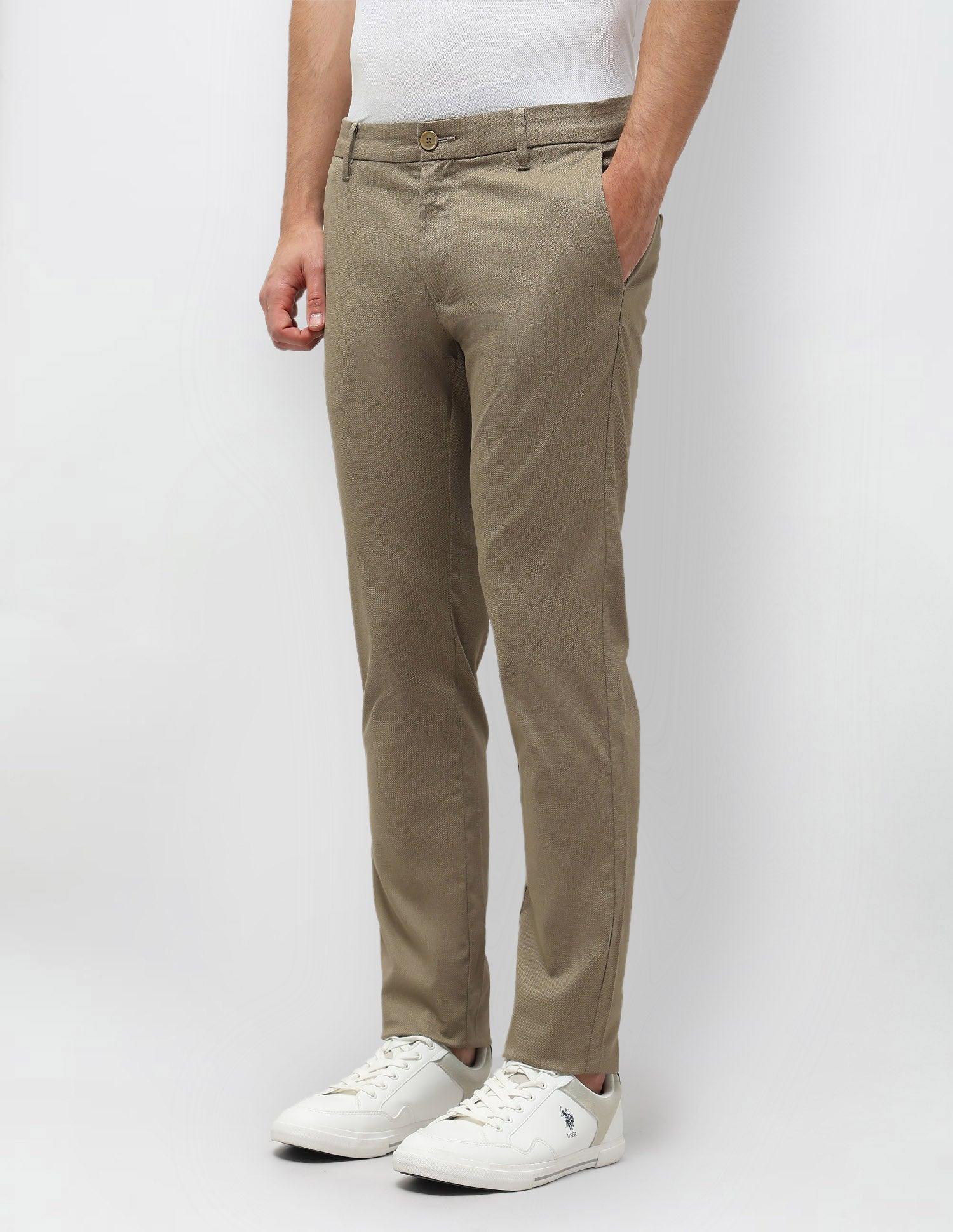 Slim Fit Satin Trousers Khaki - U.S. Polo Assn. India | Large