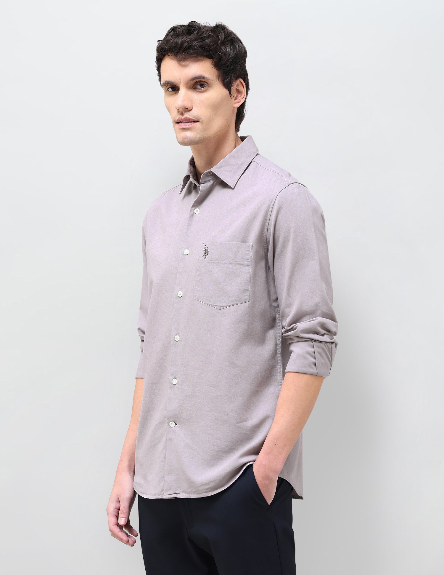 Solid Tailored Fit Shirt Light Grey - U.S. Polo Assn. India | Large