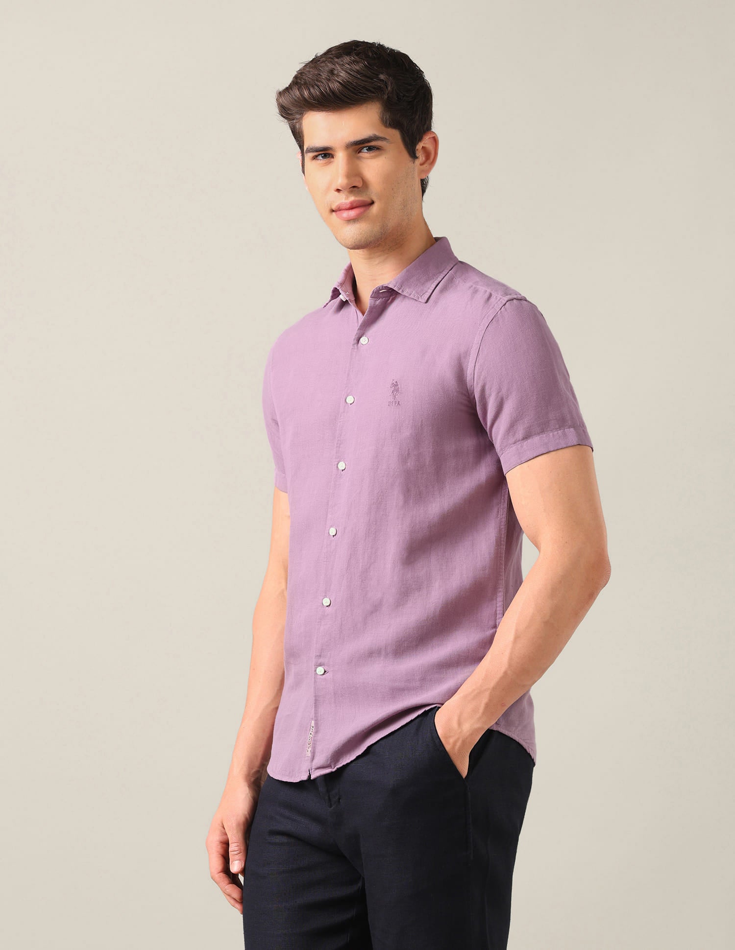 Solid Regular Fit Shirt Purple - U.S. Polo Assn. India | Large