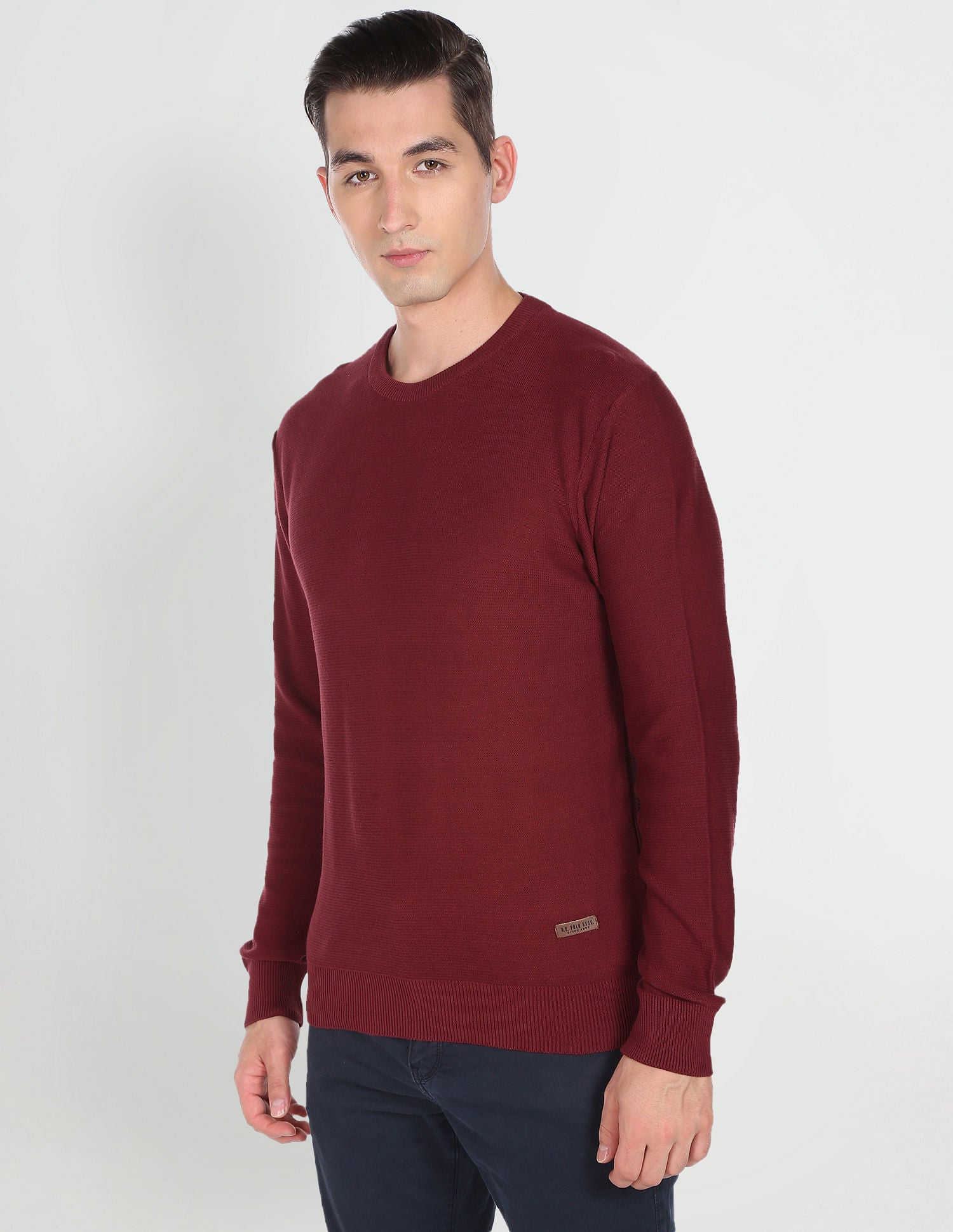 Crew Neck Solid Cotton Sweater Maroon - U.S. Polo Assn. India | Large