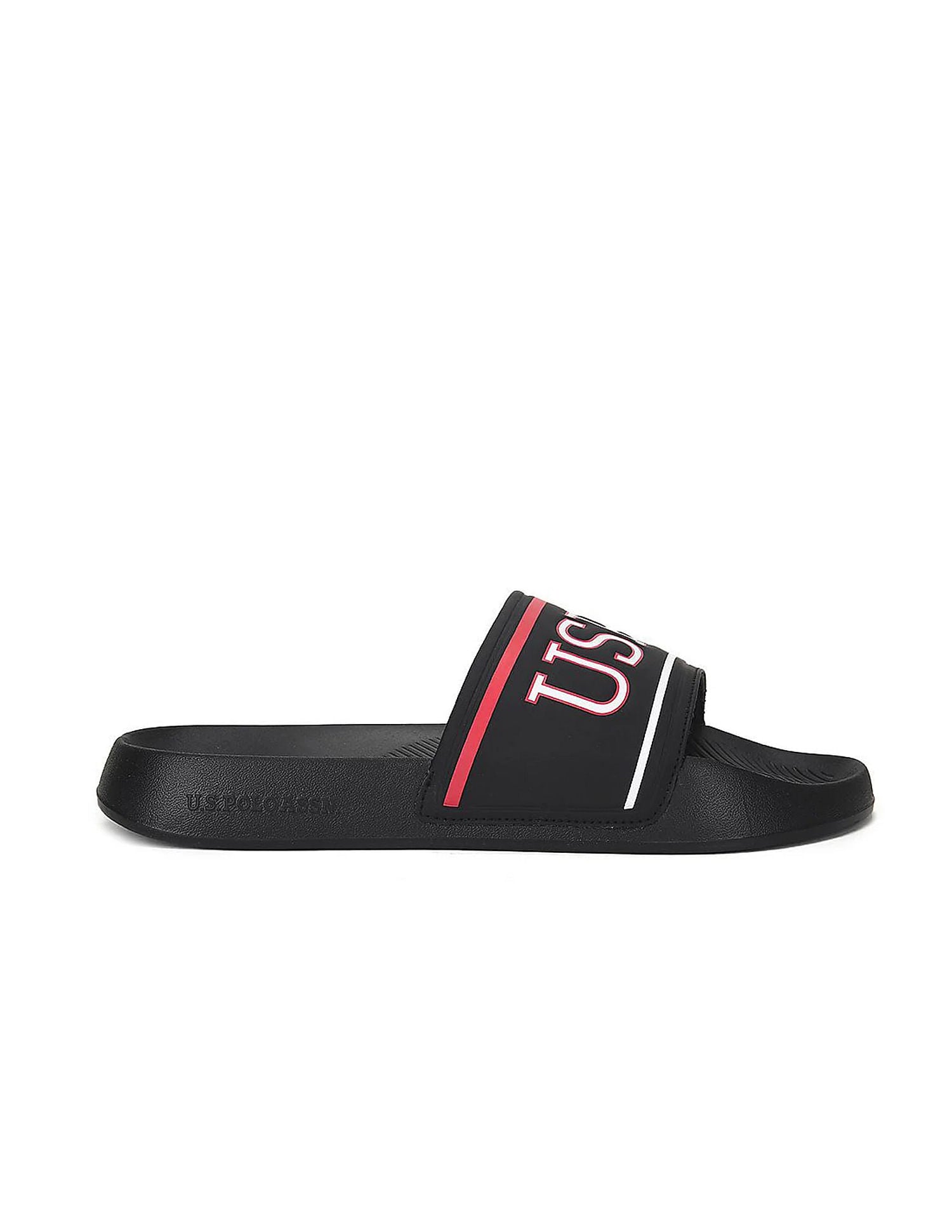 Men Brand Print Cloyee 6.0 Slides Black - U.S. Polo Assn. India | Large