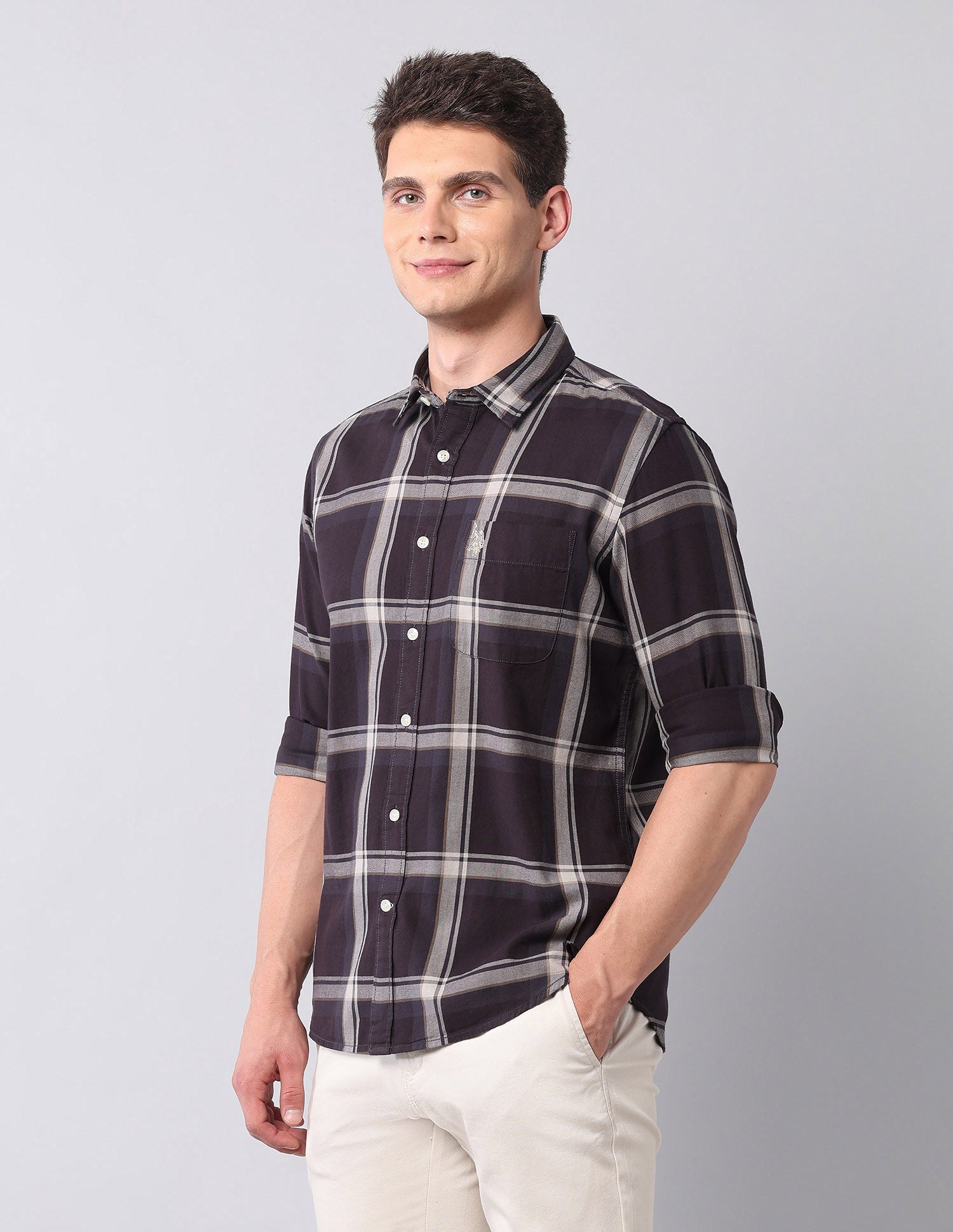 Grid Tattersall Checked Twill Shirt Choco - U.S. POLO ASSN. | Large