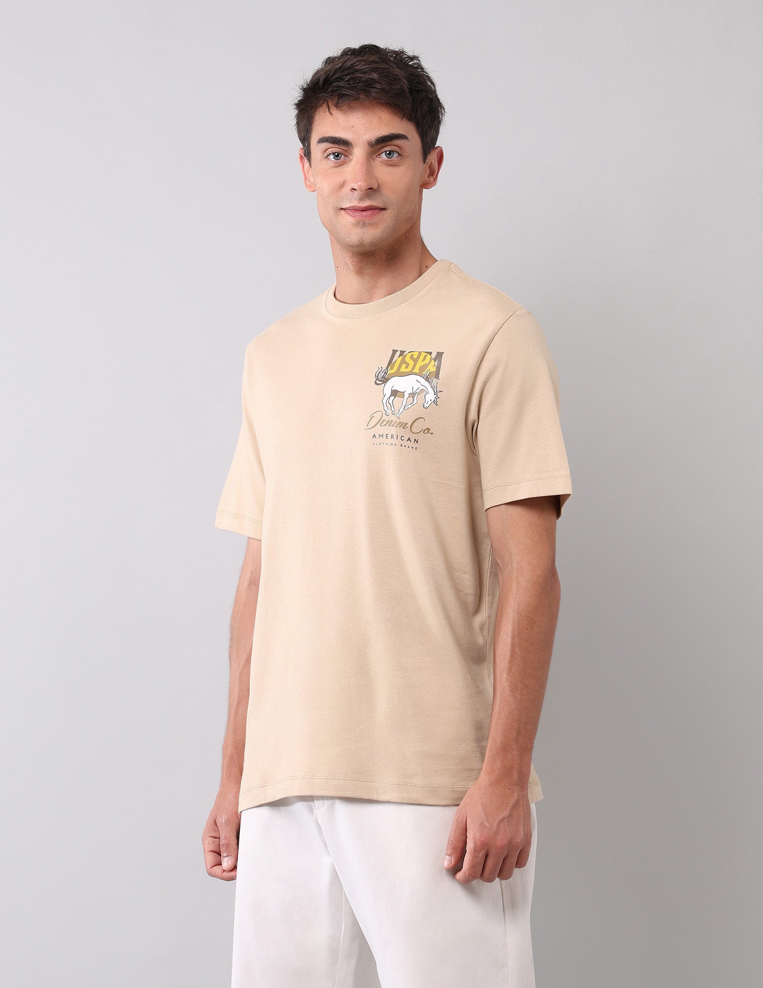 Brand Printed Muscle Fit T-Shirt Beige - U.S. POLO ASSN. | Large