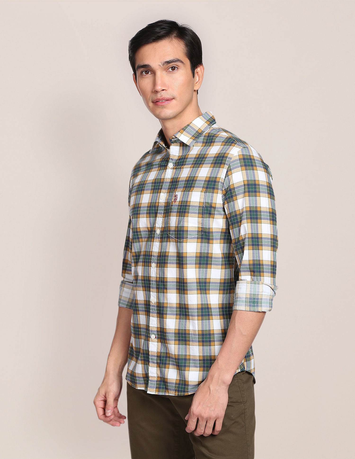 Tartan Check Cotton Casual Shirt Mustard, Green and Navy - U.S. Polo Assn. India | Large