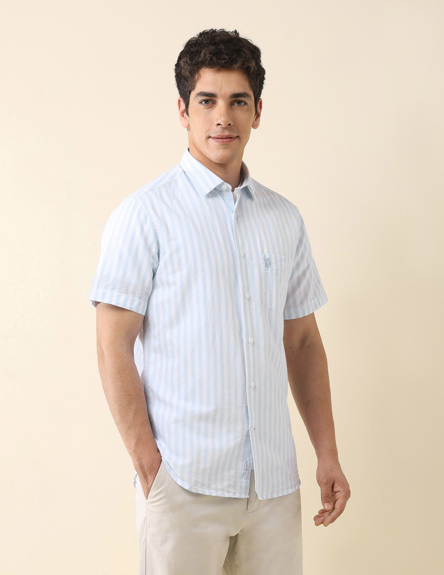 Vertical Striped Tailored Fit Shirt Light Blue - U.S. Polo Assn. India | Large