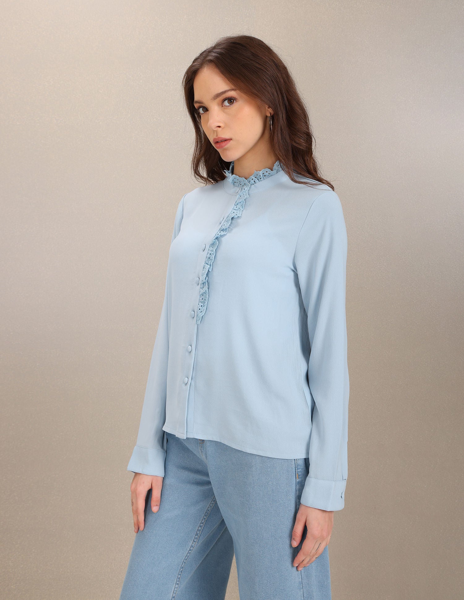 Lace Placket Solid Top Light Blue - U.S. POLO ASSN. | Large