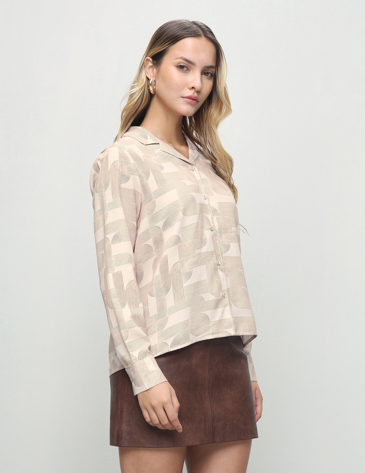 Abstract Printed Regular Fit Shirt Beige - U.S. Polo Assn. India | Large