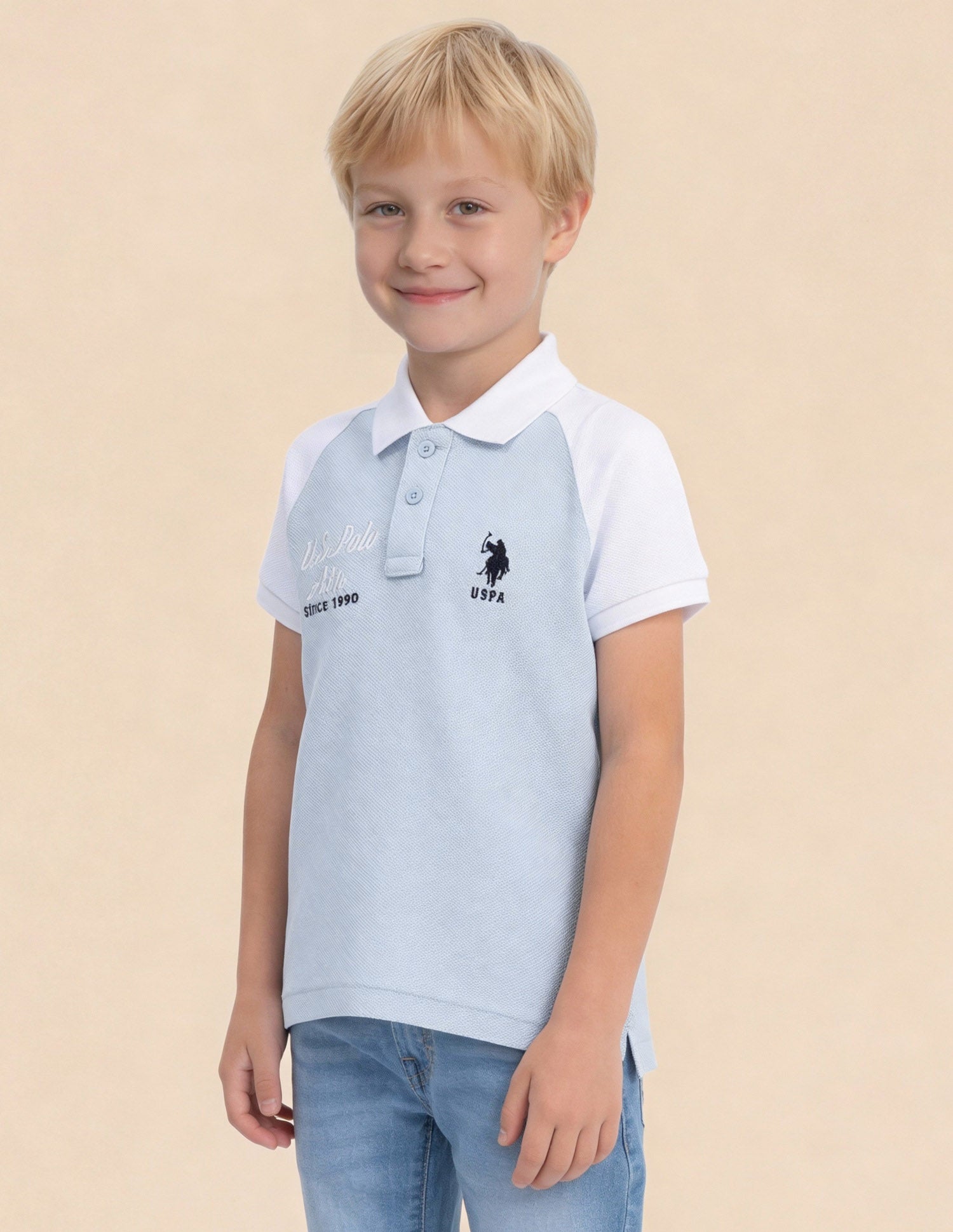 Boys Colour Block Regular Fit Polo Shirt Light Blue - U.S. Polo Assn. India | Large