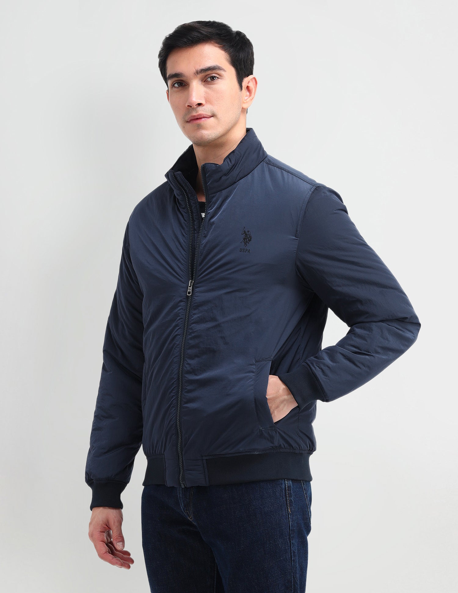 Solid Regular Fit Jacket Navy - U.S. Polo Assn. India | Large