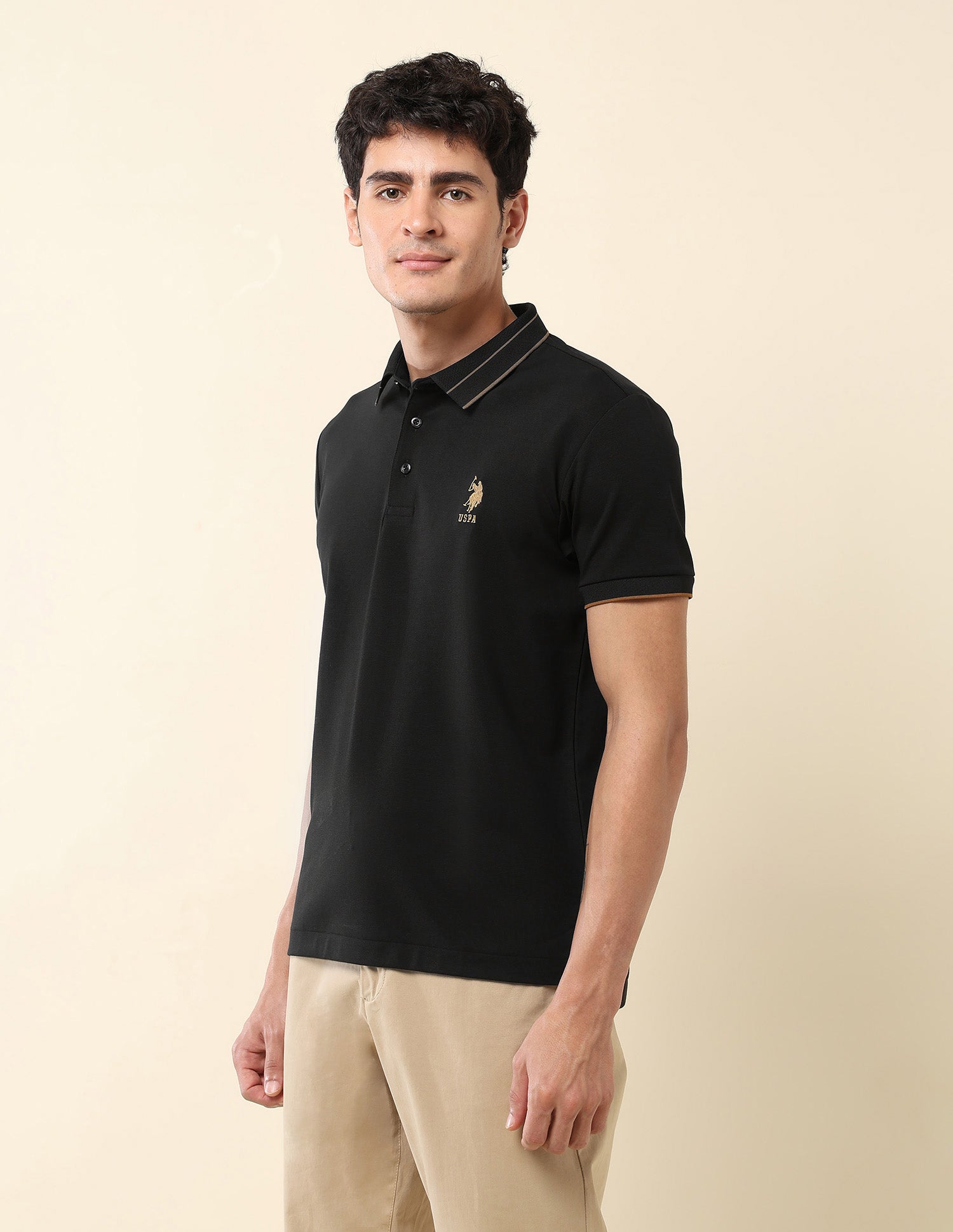 Slim Fit Modern Monochrome Polo Shirt Black - U.S. Polo Assn. India | Large