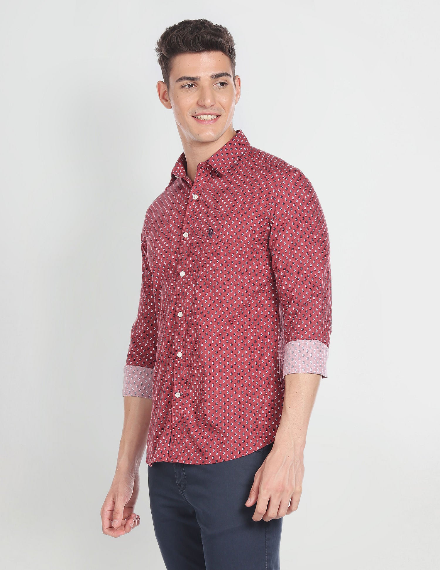 Motif Print Pure Cotton Shirt Rust - U.S. Polo Assn. India | Large