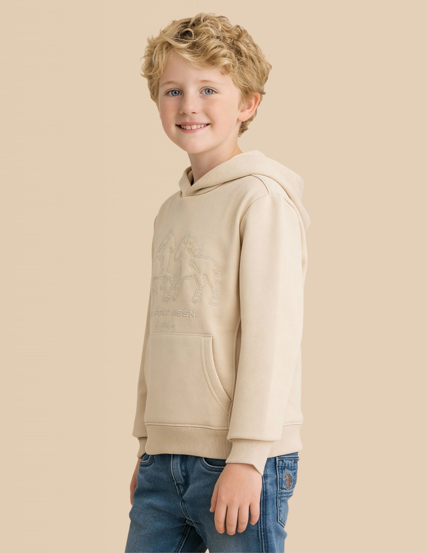 Boys Mini Me Embroidered Sweatshirt Beige - U.S. Polo Assn. India | Large