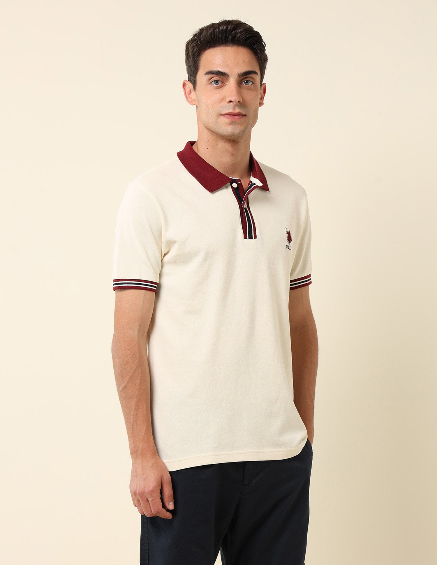 Pure Cotton Slim Fit Polo Shirt Off White - U.S. Polo Assn. India | Large
