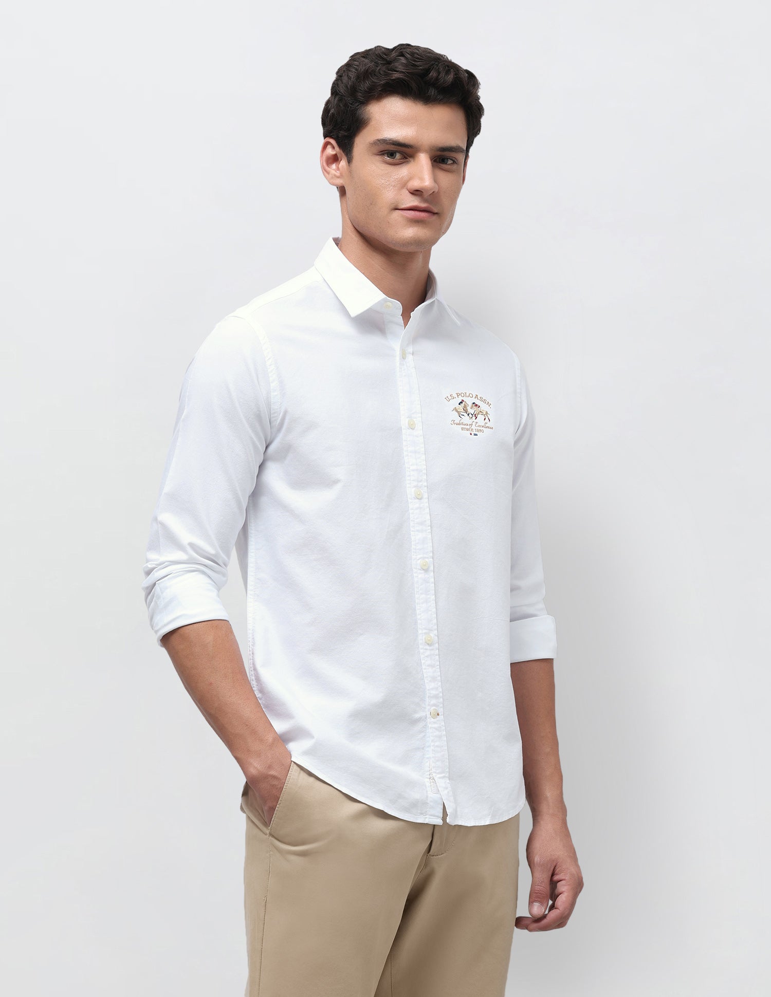 Embroidered Regular Fit Shirt White - U.S. Polo Assn. India | Large