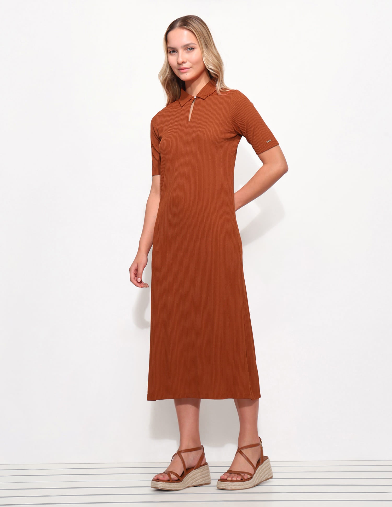 Textured Polo Midi Sheath Dress Brown - U.S. Polo Assn. India | Large