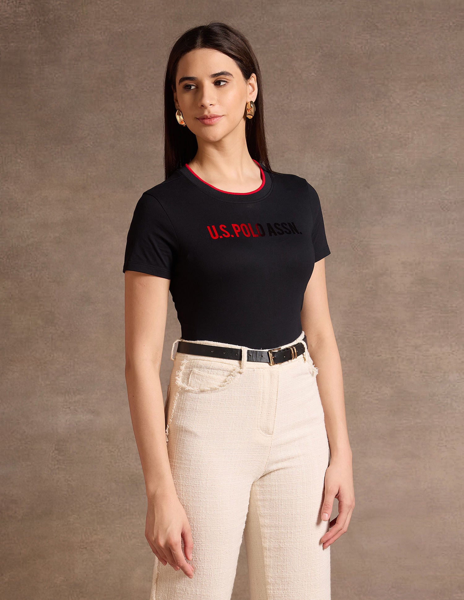 Flock Print Regular Fit T-Shirt Black - U.S. POLO ASSN. | Large