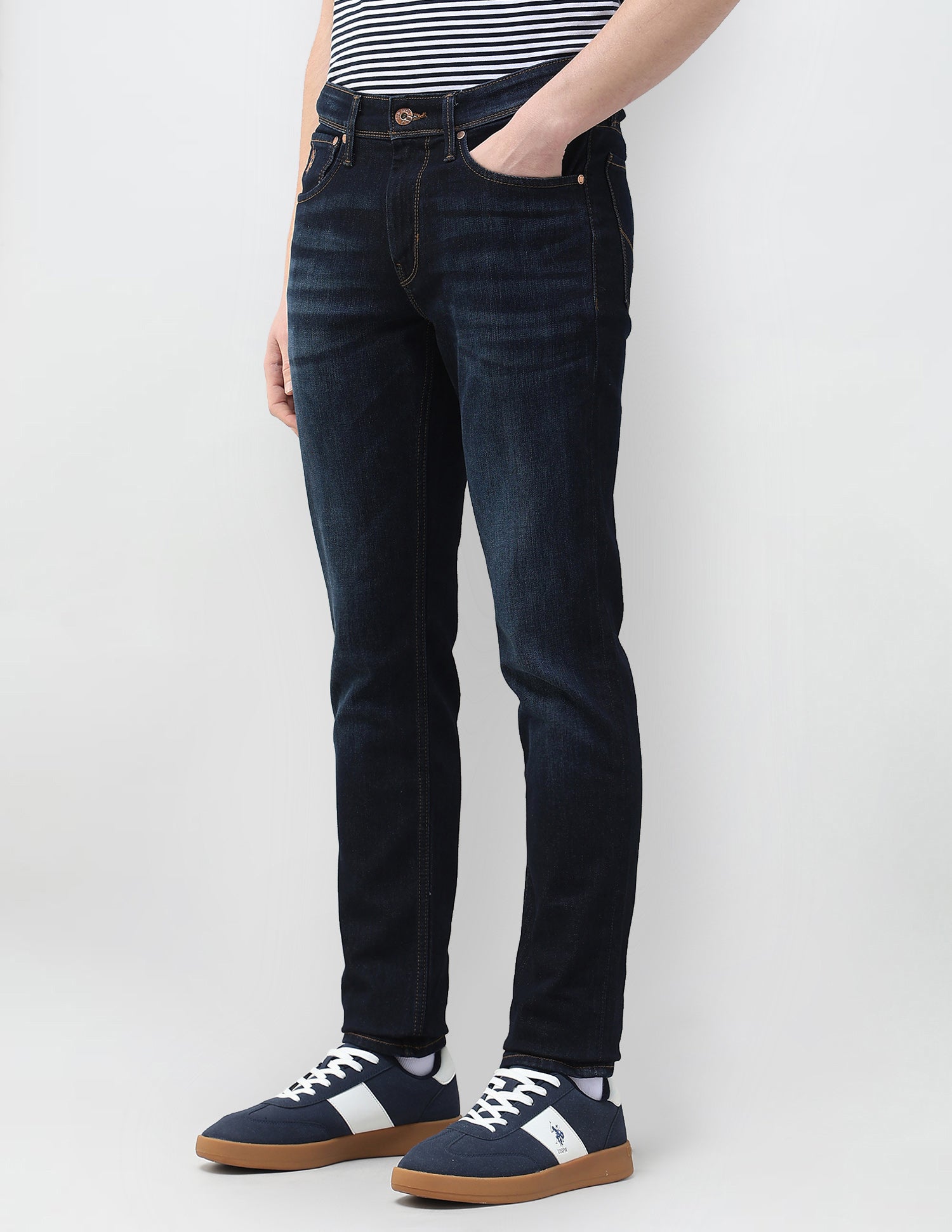 Whiskered Brandon Slim Tapered Fit Jeans Dark Blue - U.S. Polo Assn. India | Large