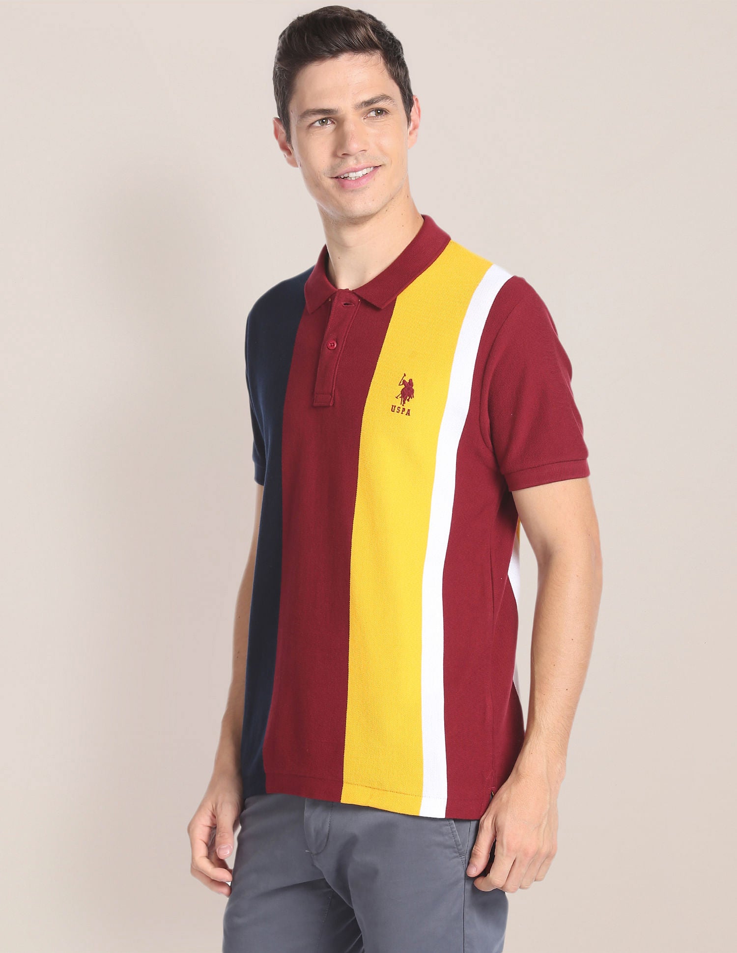 Colour Block Cotton Polo Shirt Maroon - U.S. Polo Assn. India | Large