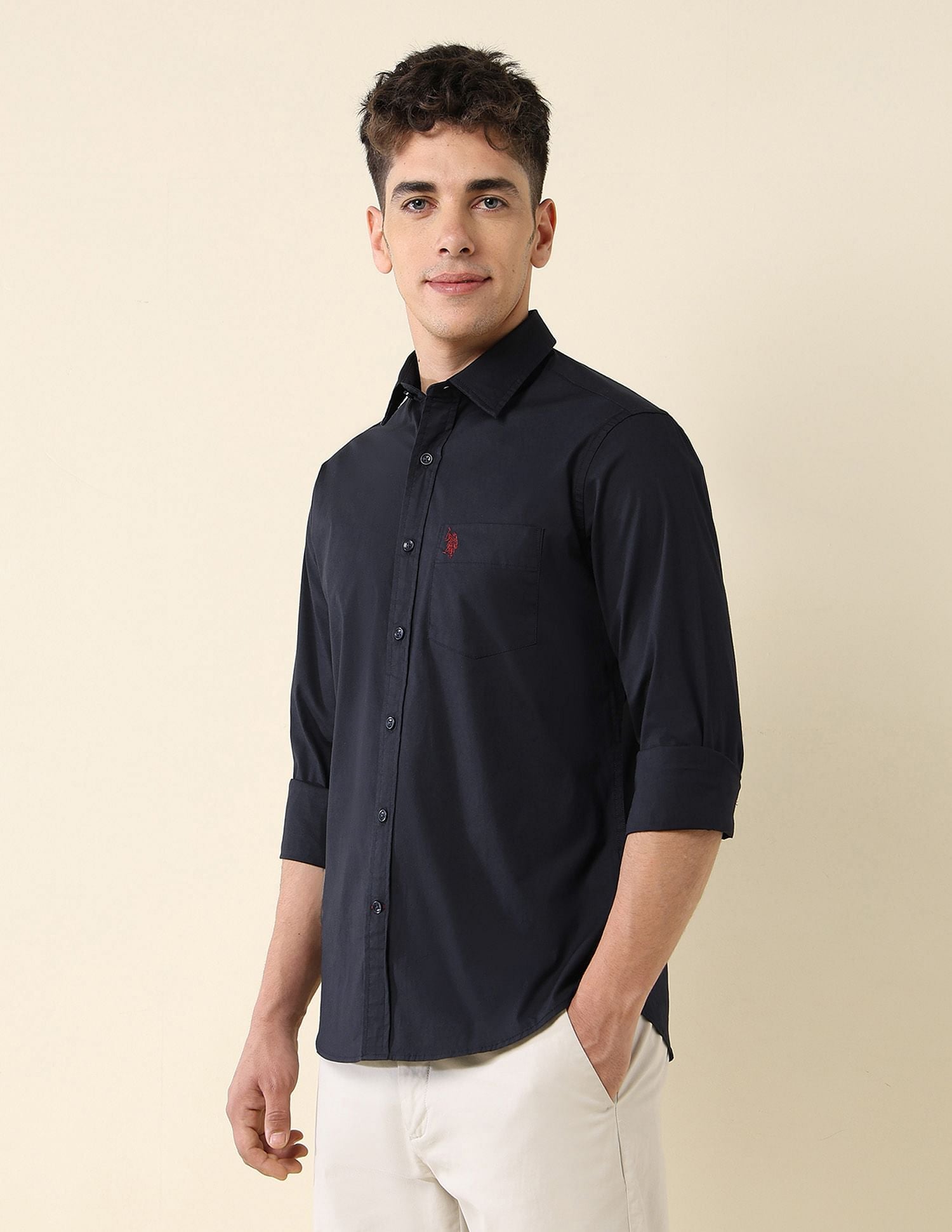 Poplin Solid Stretch Shirt Navy - U.S. Polo Assn. India | Large