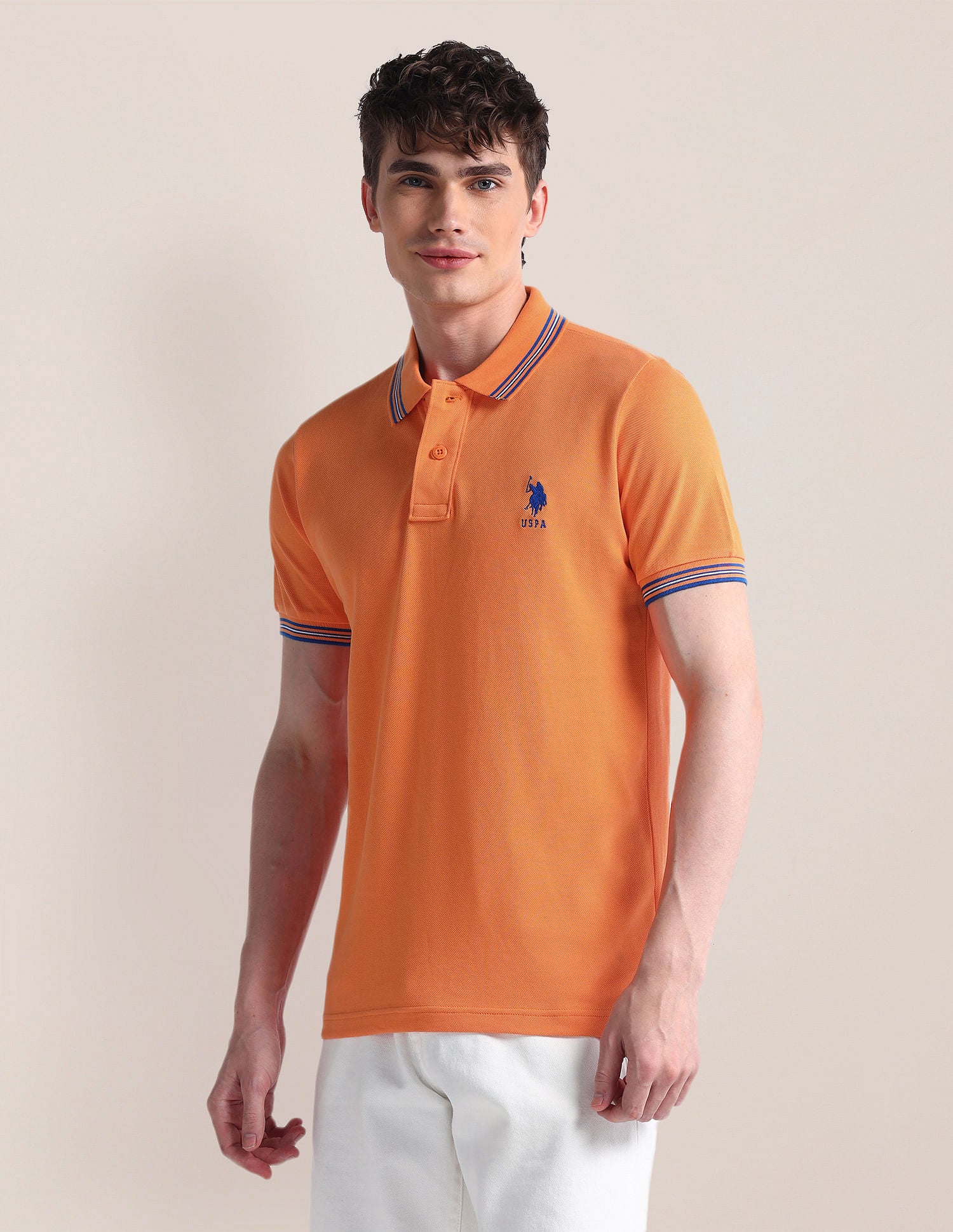 Slim Fit Pure Cotton Polo Shirt Orange - U.S. POLO ASSN. | Large