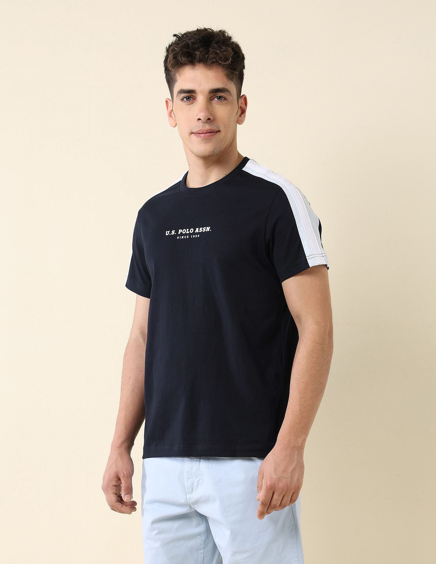 Contrast Taped Slim Fit T-Shirt Navy - U.S. POLO ASSN. | Large