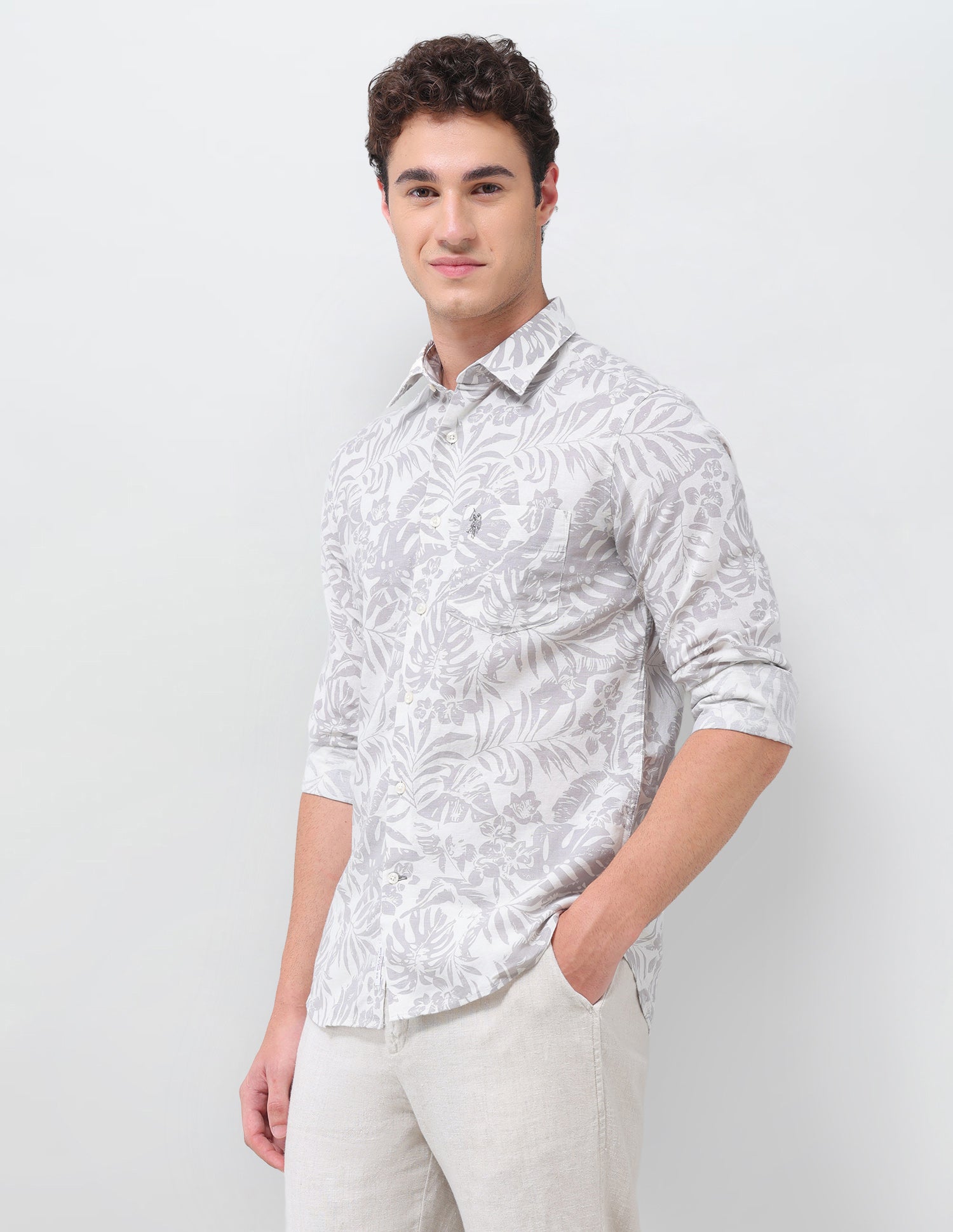 Floral Printed Regular Fit Shirt Grey - U.S. Polo Assn. India | Large