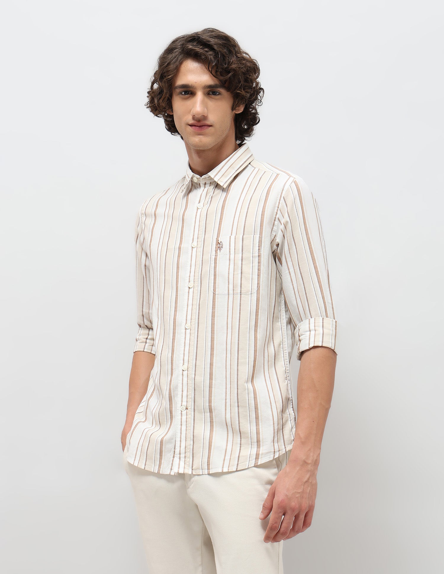 Pure Cotton Slim Fit Shirt Khaki - U.S. POLO ASSN. | Large