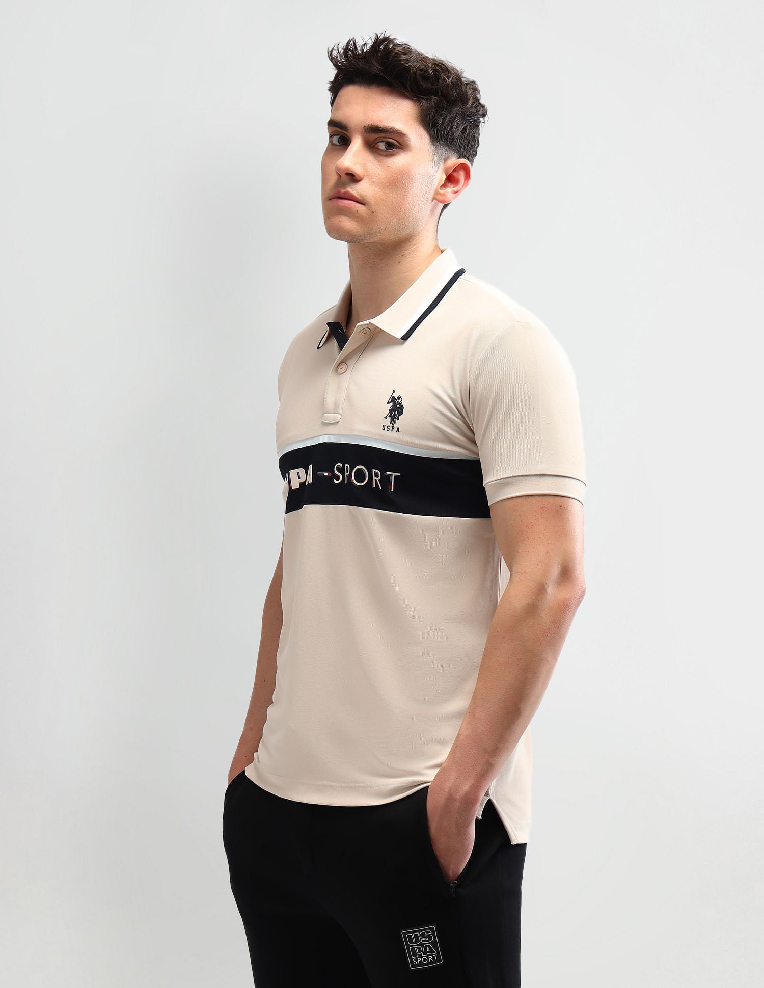 Slim Fit Striped Polo Shirt Beige - U.S. Polo Assn. India | Large