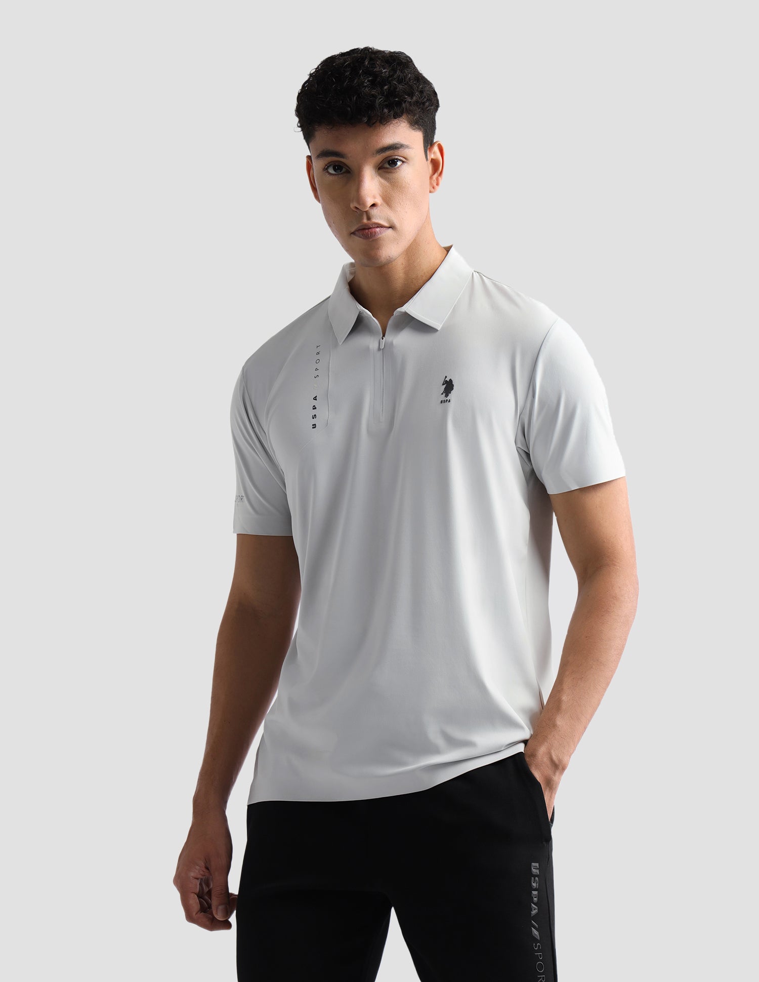 Solid Slim Fit Active Polo Shirt Grey - U.S. Polo Assn. India | Large