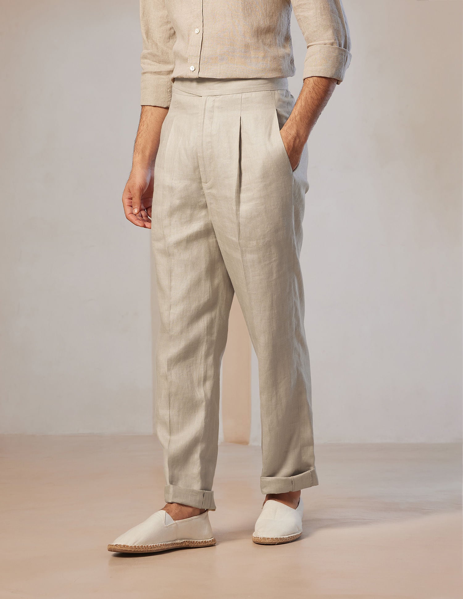 Pacho X Denver Slim Fit Linen Trousers Natural - U.S. Polo Assn. India | Large