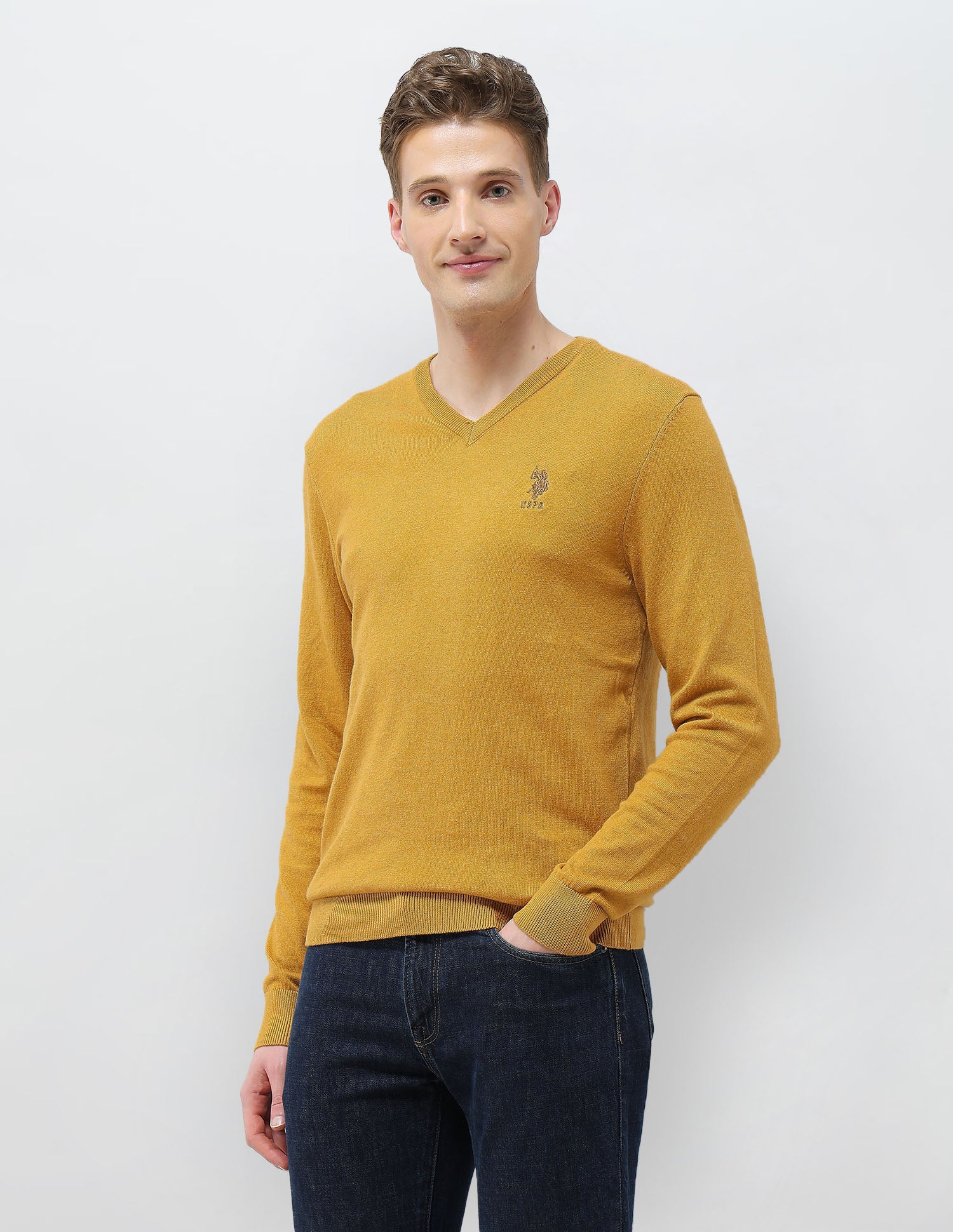 Heathered Regular Fit Sweater Mustard - U.S. POLO ASSN. | Large