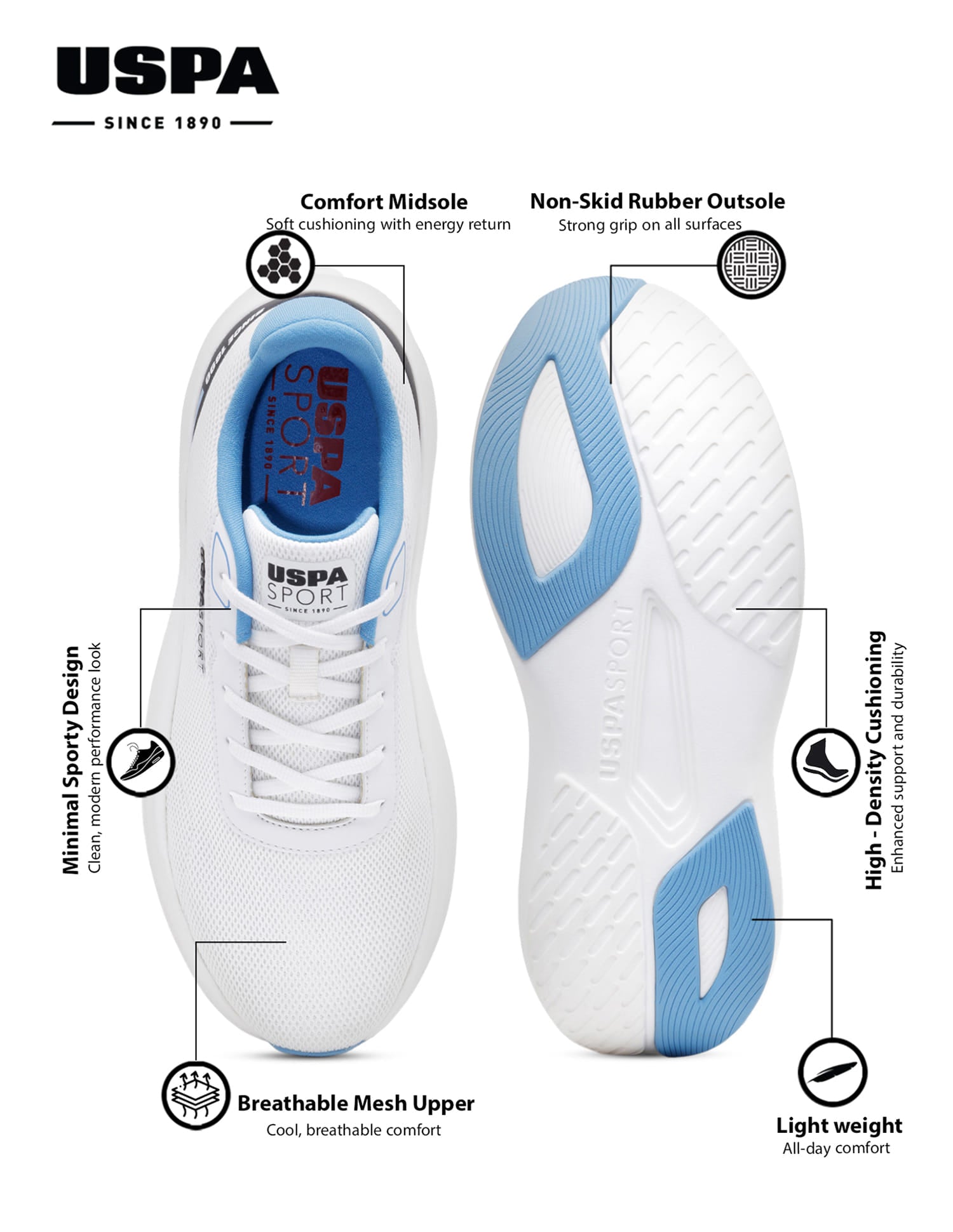 Men White Ryder Uspa Sport Sneakers White - U.S. Polo Assn. India | Large