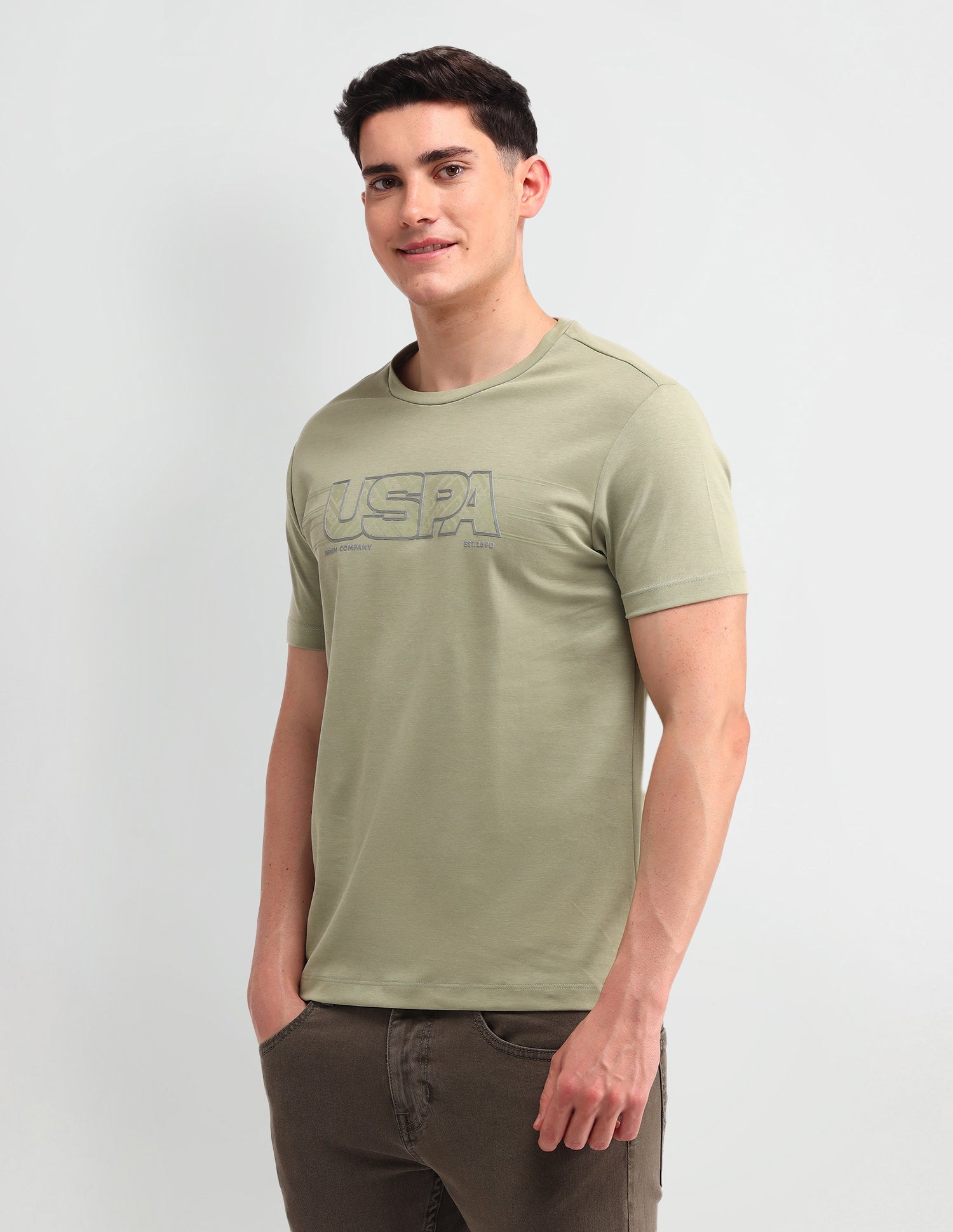 Brand Printed Muscle Fit T-Shirt Mint - U.S. Polo Assn. India | Large